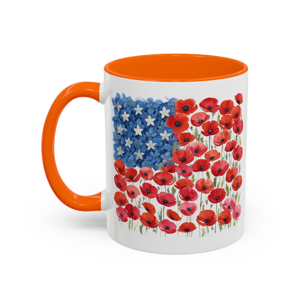 Poppy Flowers  American Flag Mug | Accent Coffee Mug