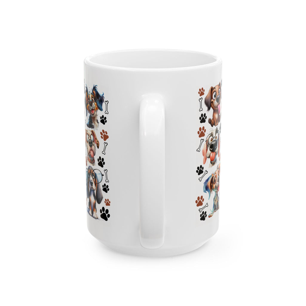 Cute Cartoon Puppies Ceramic Mug | Dog Paws Bones Pattern