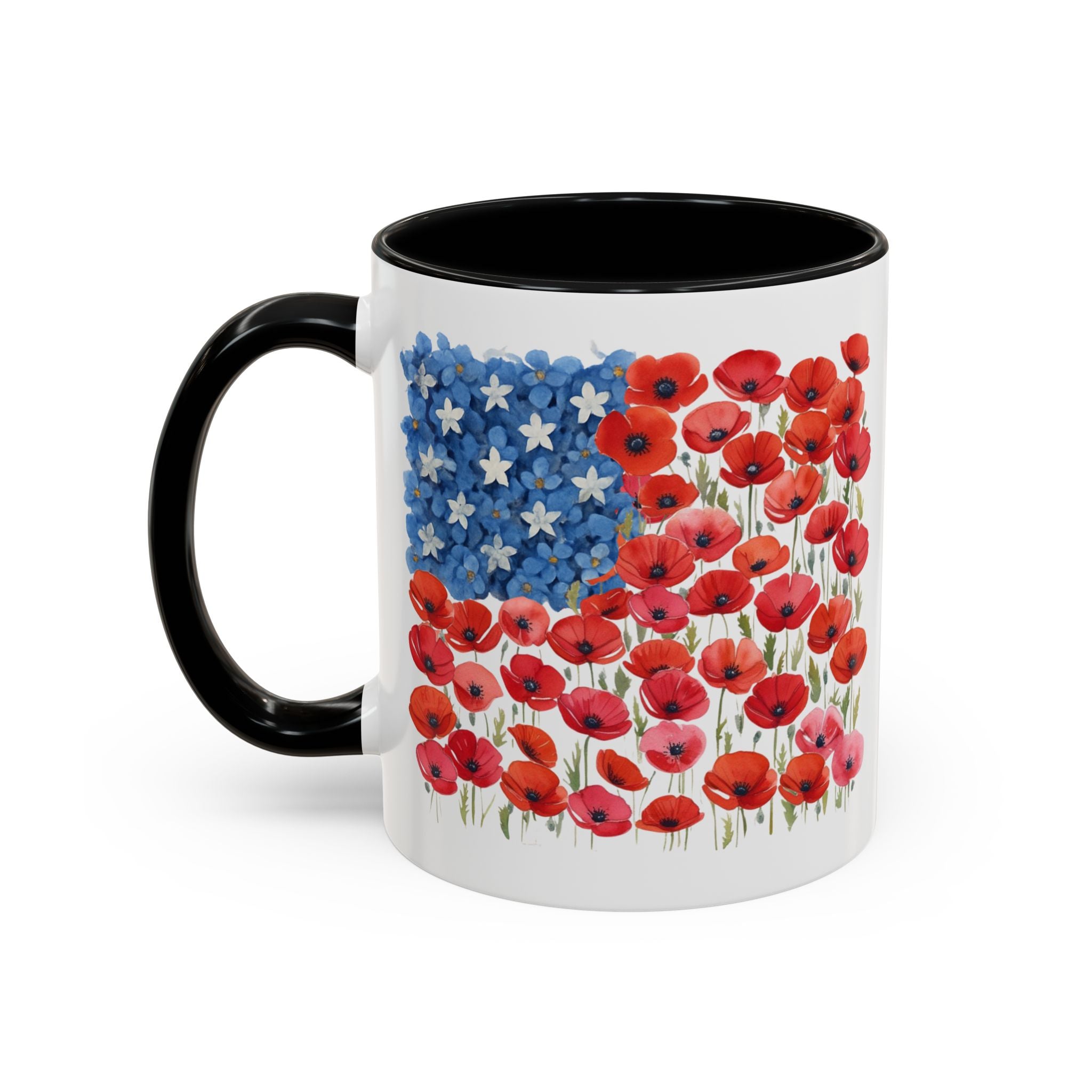 Poppy Flowers  American Flag Mug | Accent Coffee Mug