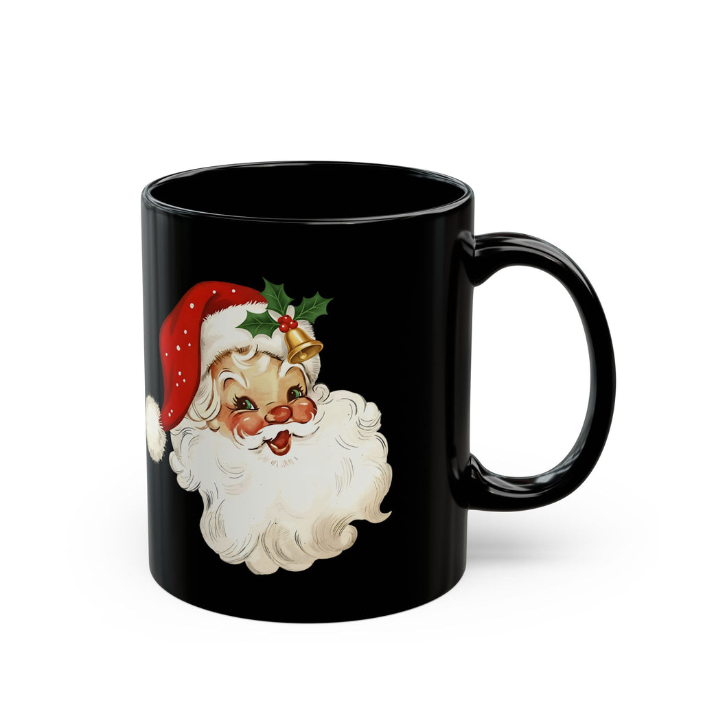 Santa Claus Black Mug - Holiday Coffee Cup, Gift for Christmas, Cute Mug for Winter Celebrations, Festive Drinkware, Santa Face Design