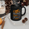 Coffee Mug — “Coffee Spelled Backwards Is Eeffoc” Funny Black Ceramic Mug for Coffee Lovers