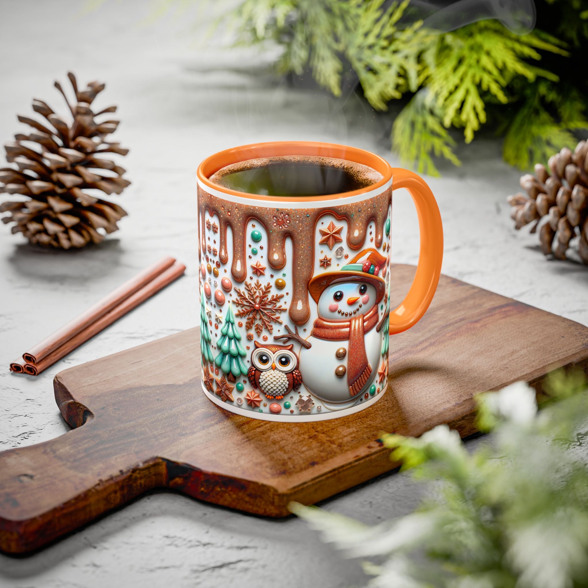 Colorful Holiday Mugs: Festive Owl & Snowman Design, Winter Gift, Christmas Coffee Cup, Cozy Kitchen Decor, Hot Cocoa Mug