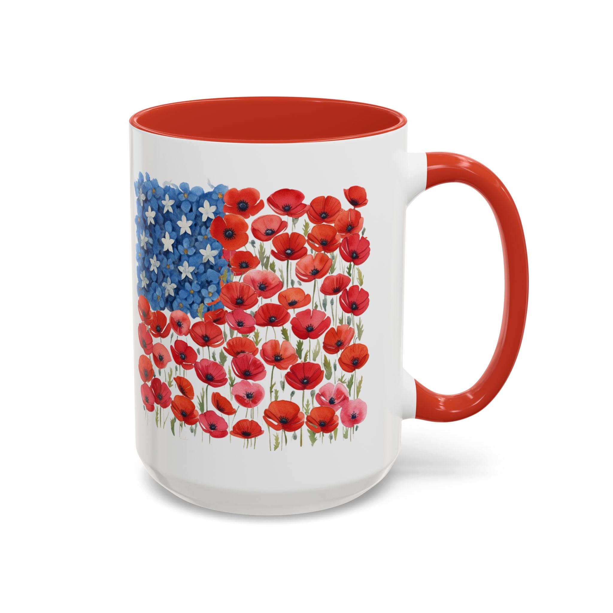 Poppy Flowers  American Flag Mug | Accent Coffee Mug