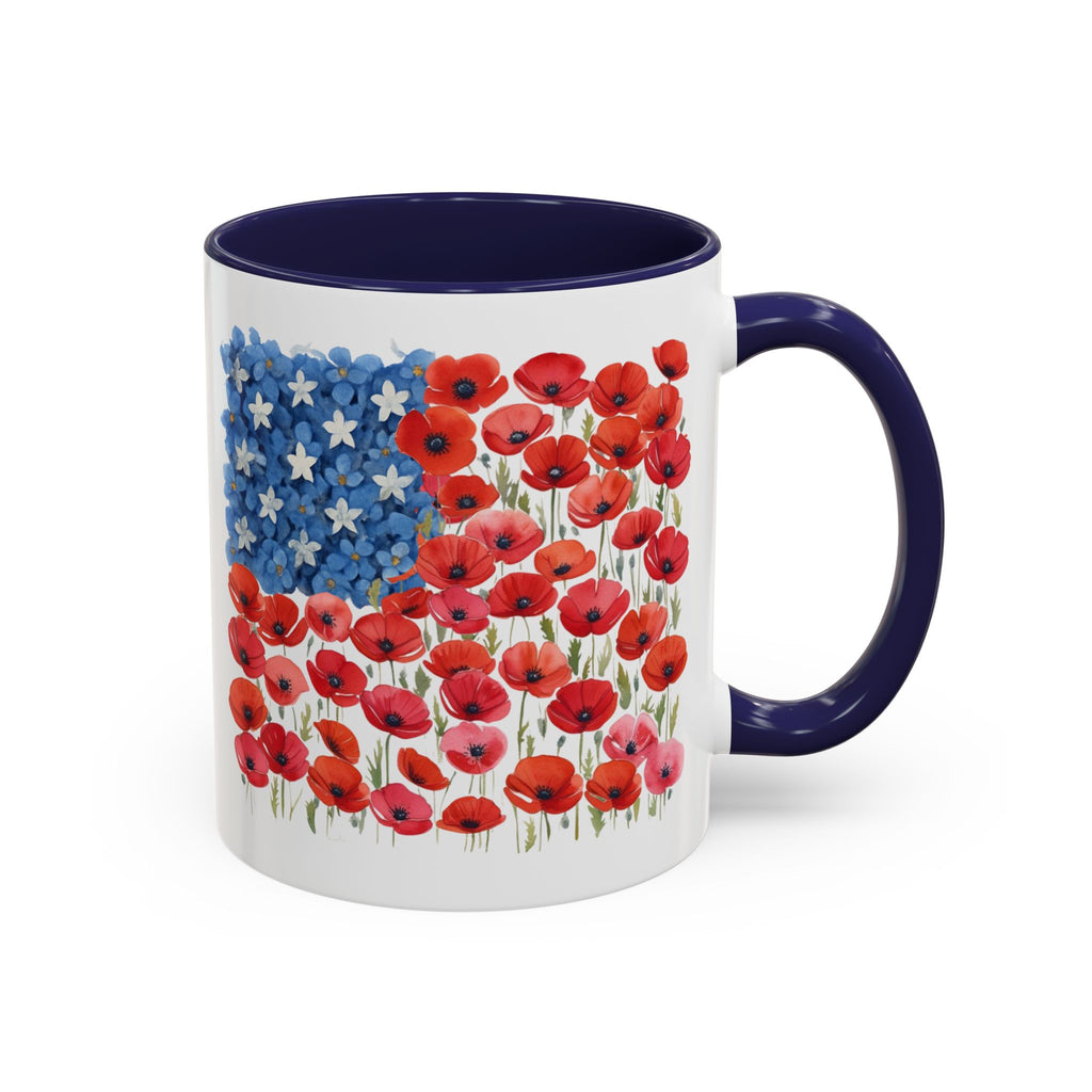 Poppy Flowers  American Flag Mug | Accent Coffee Mug