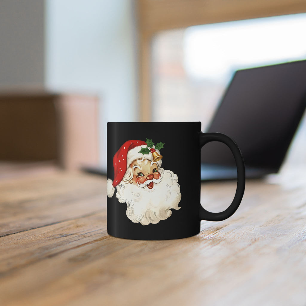 Santa Claus Black Mug - Holiday Coffee Cup, Gift for Christmas, Cute Mug for Winter Celebrations, Festive Drinkware, Santa Face Design