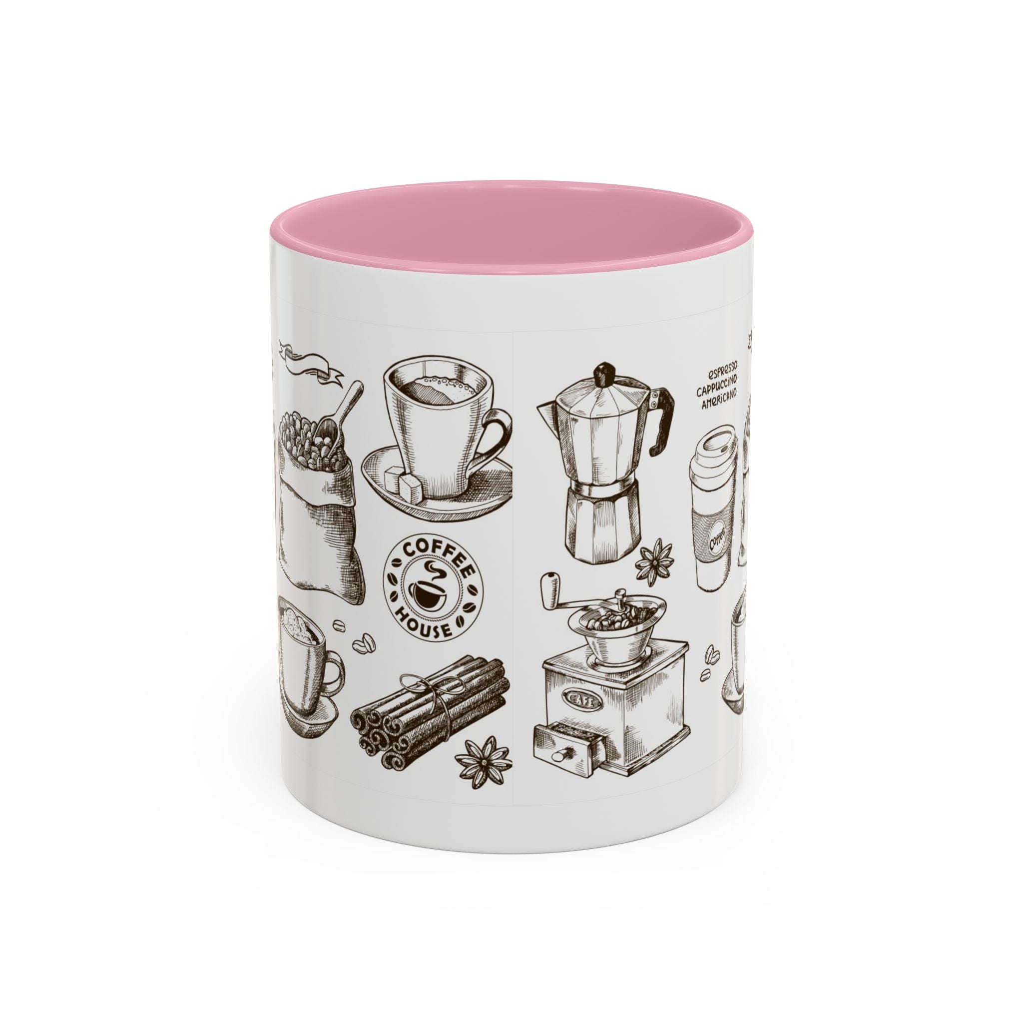 Coffee Pattern Mug — Illustrated Coffee Beans & Brewing Tools (11oz/15oz)
