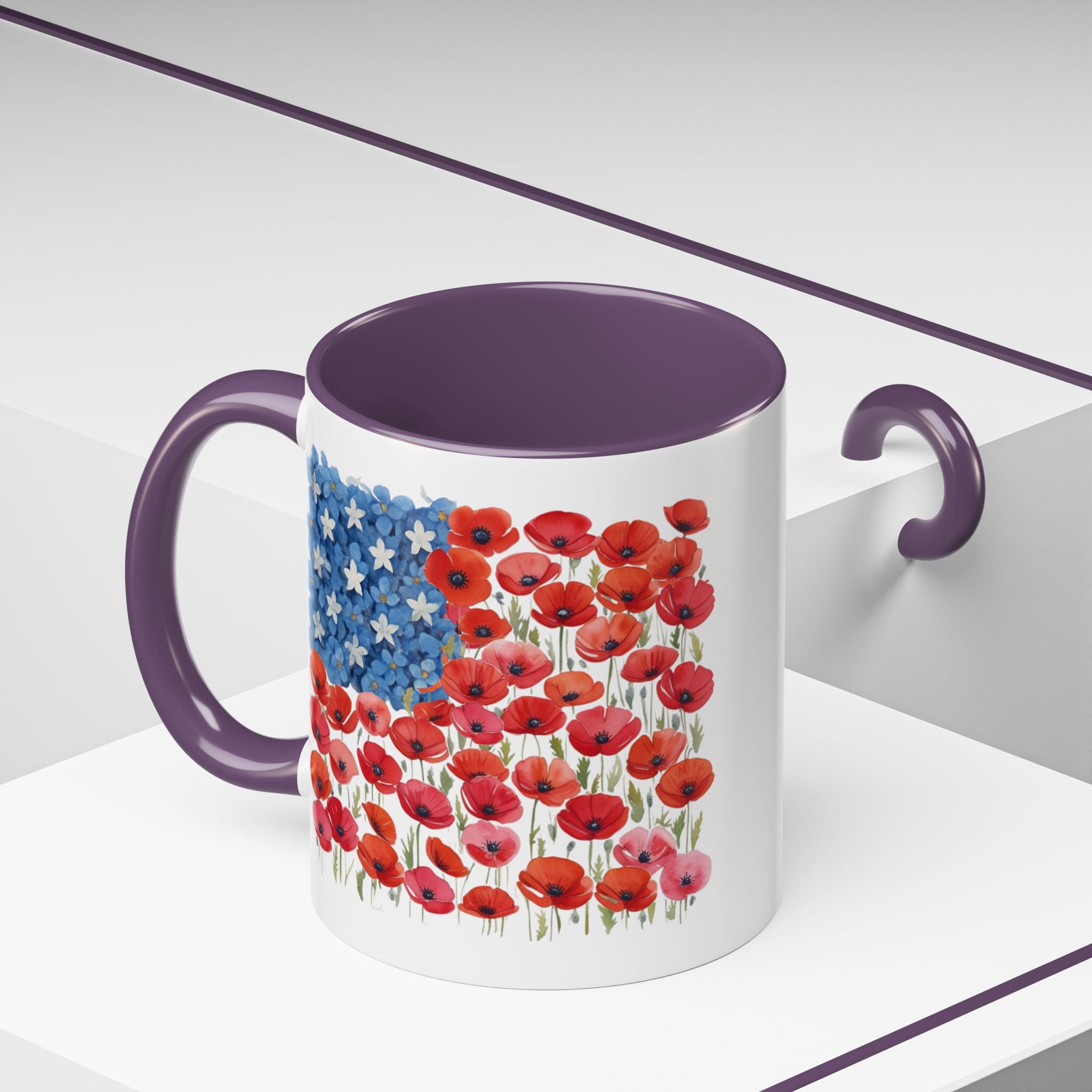 Poppy Flowers  American Flag Mug | Accent Coffee Mug