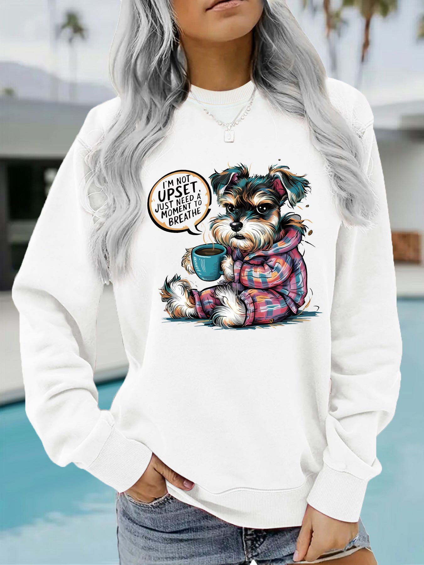 Grid blanket and coffee cup hoodie