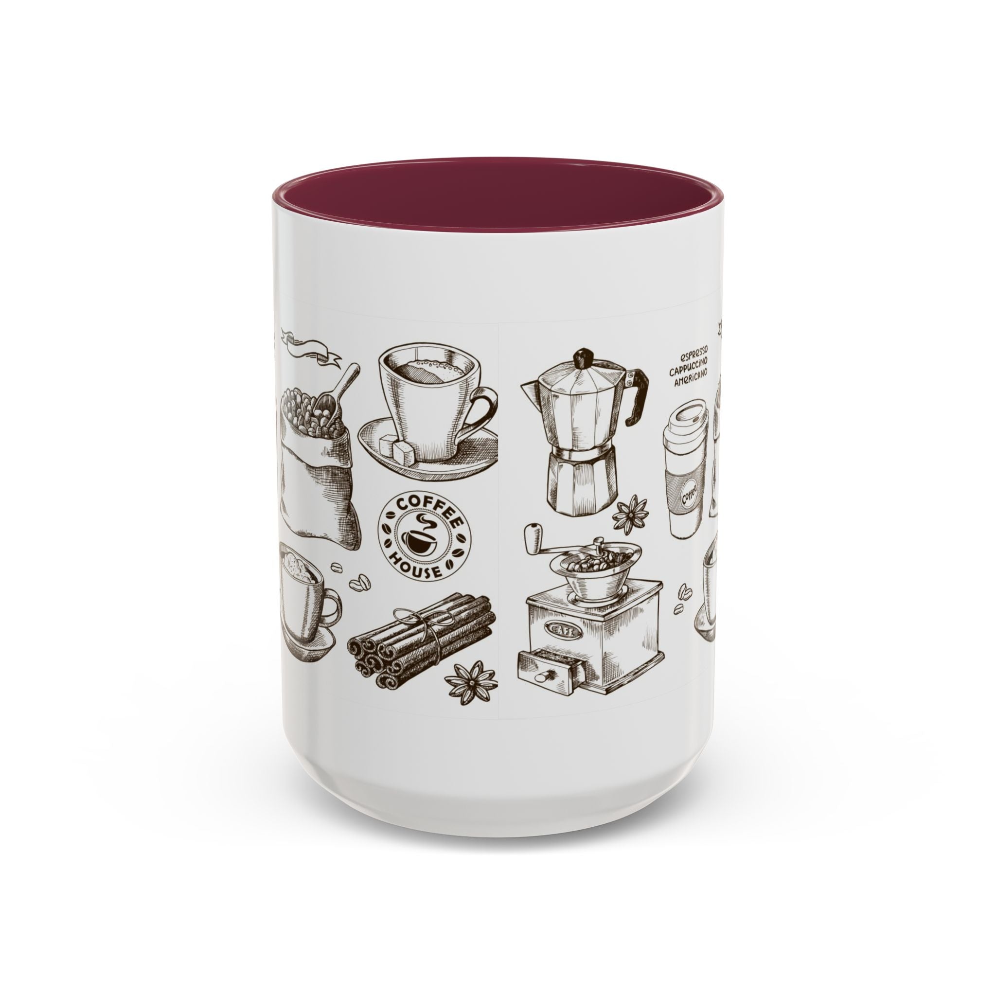 Coffee Pattern Mug — Illustrated Coffee Beans & Brewing Tools (11oz/15oz)
