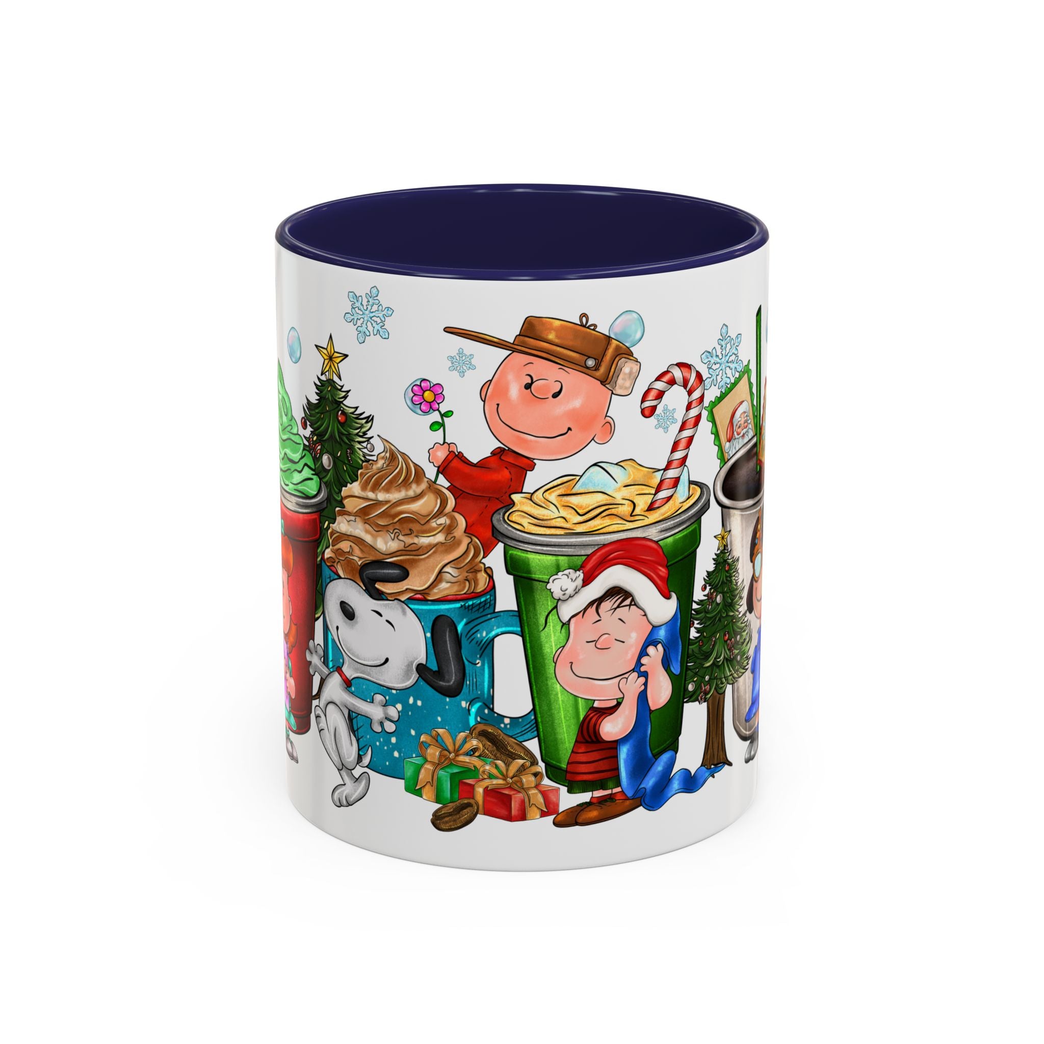 The Peanut Gang Christmas Characters Accent Coffee Mug | Holiday Cocoa Cartoon Mug