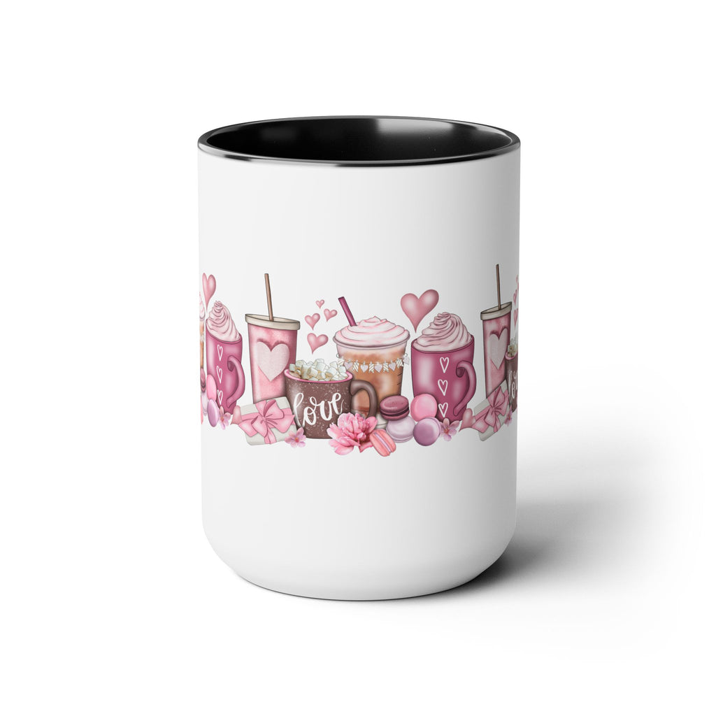 Love Coffee Two-Tone Coffee Mugs, 15oz #Coffee #HotCoffee HotCoffeeClothing.com #ValentinesDay