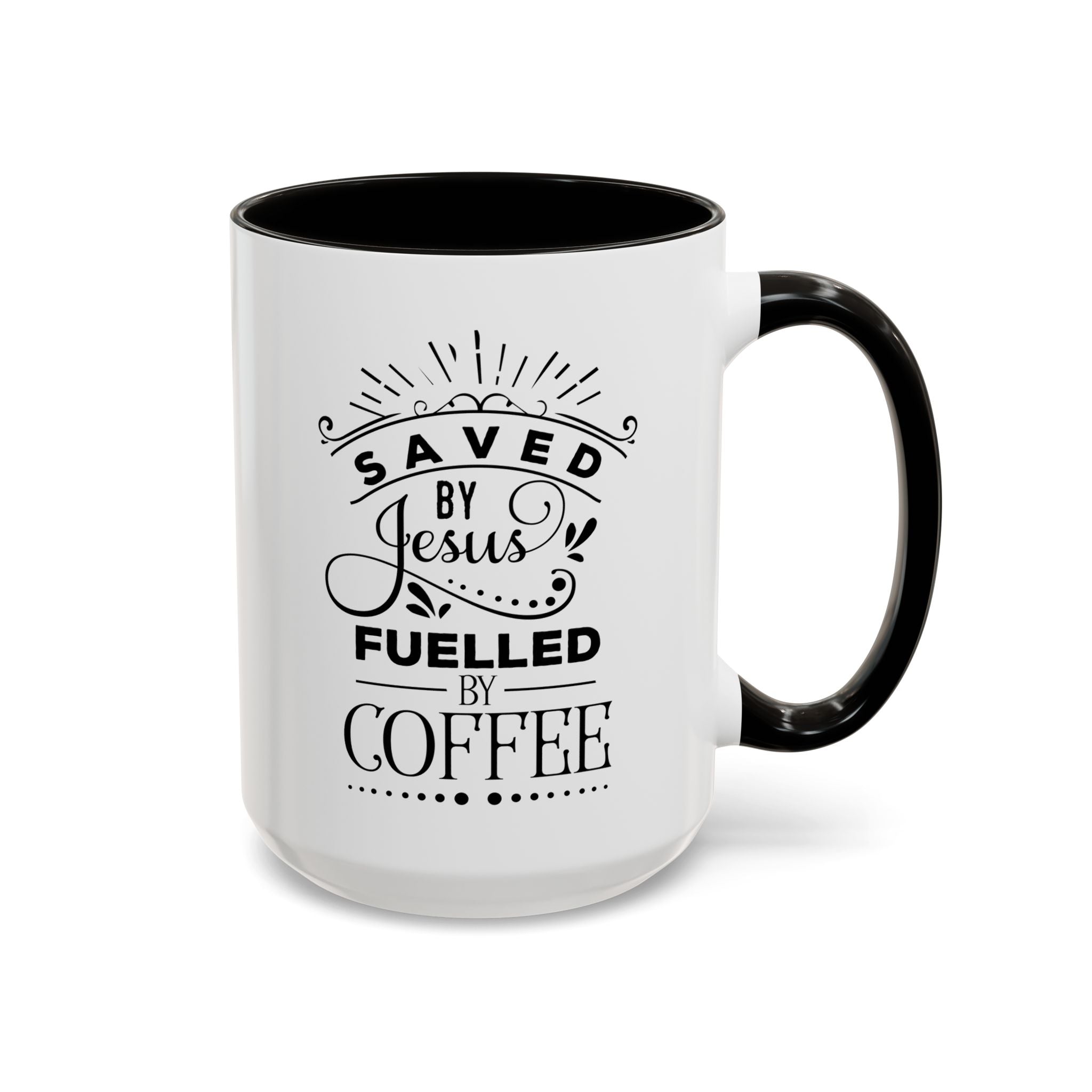 Jesus and Coffee Mug, Inspirational Christian Gift, Colorful Ceramic Cup, Saved By Jesus Fueled By Coffee, Many Colors, Kitchen Decor, Tea