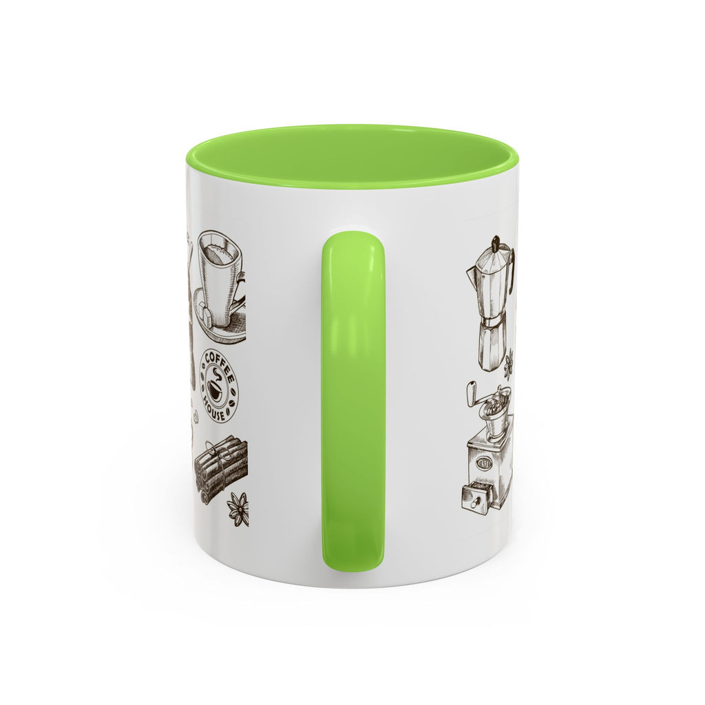 Coffee Pattern Mug — Illustrated Coffee Beans & Brewing Tools (11oz/15oz)