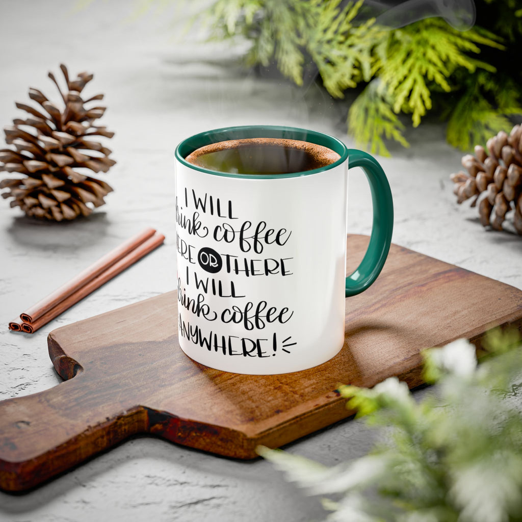 Cat in Hat Coffee Mug — "I Will Drink Coffee Here or There" 11/15oz Color Accent