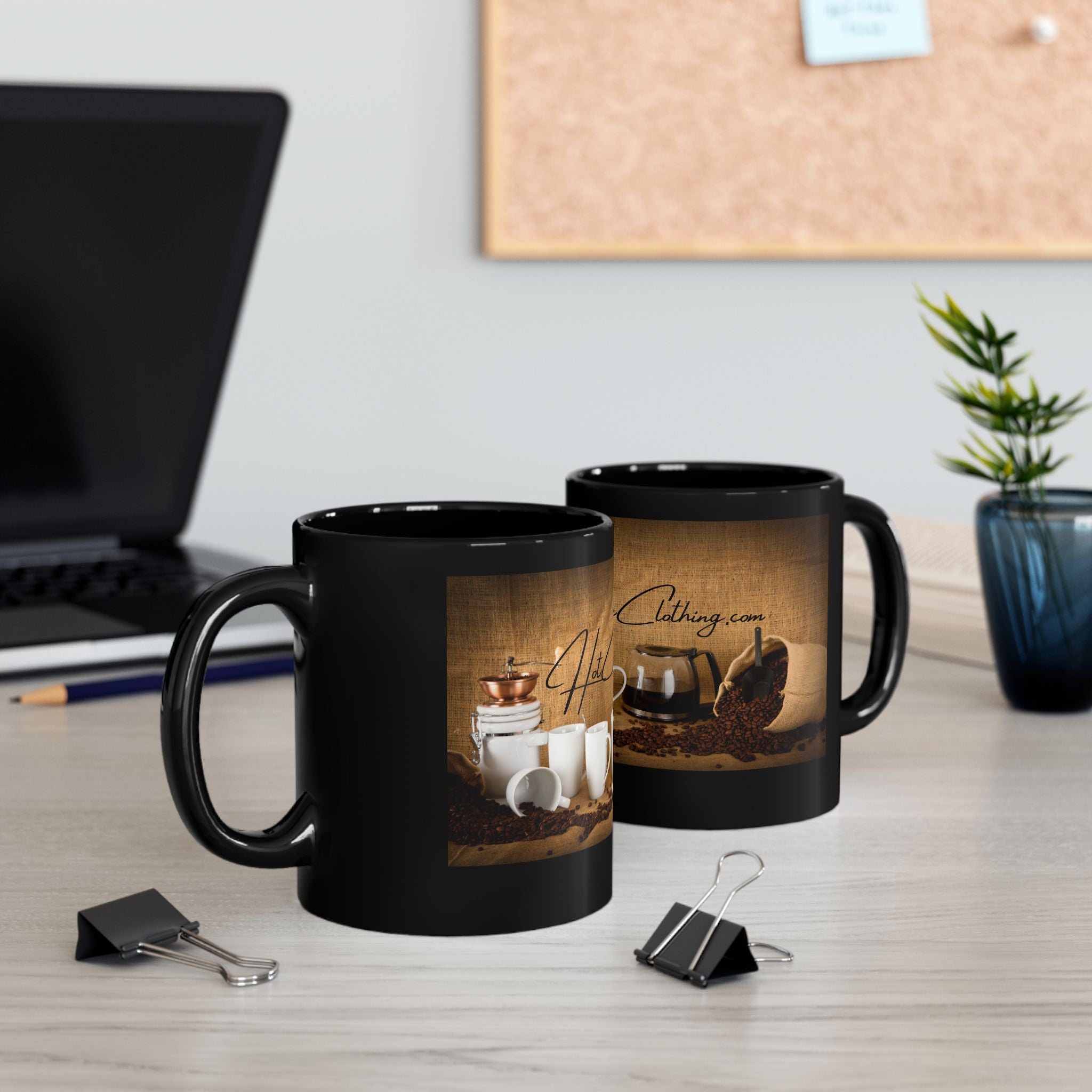 Hot Coffee Clothing Black Mug 15oz - Coffee Lover Gift, Hot Beverage Mug, Coffee Mug with Slogan, Kitchen Decor, HotCoffeeClothing.com