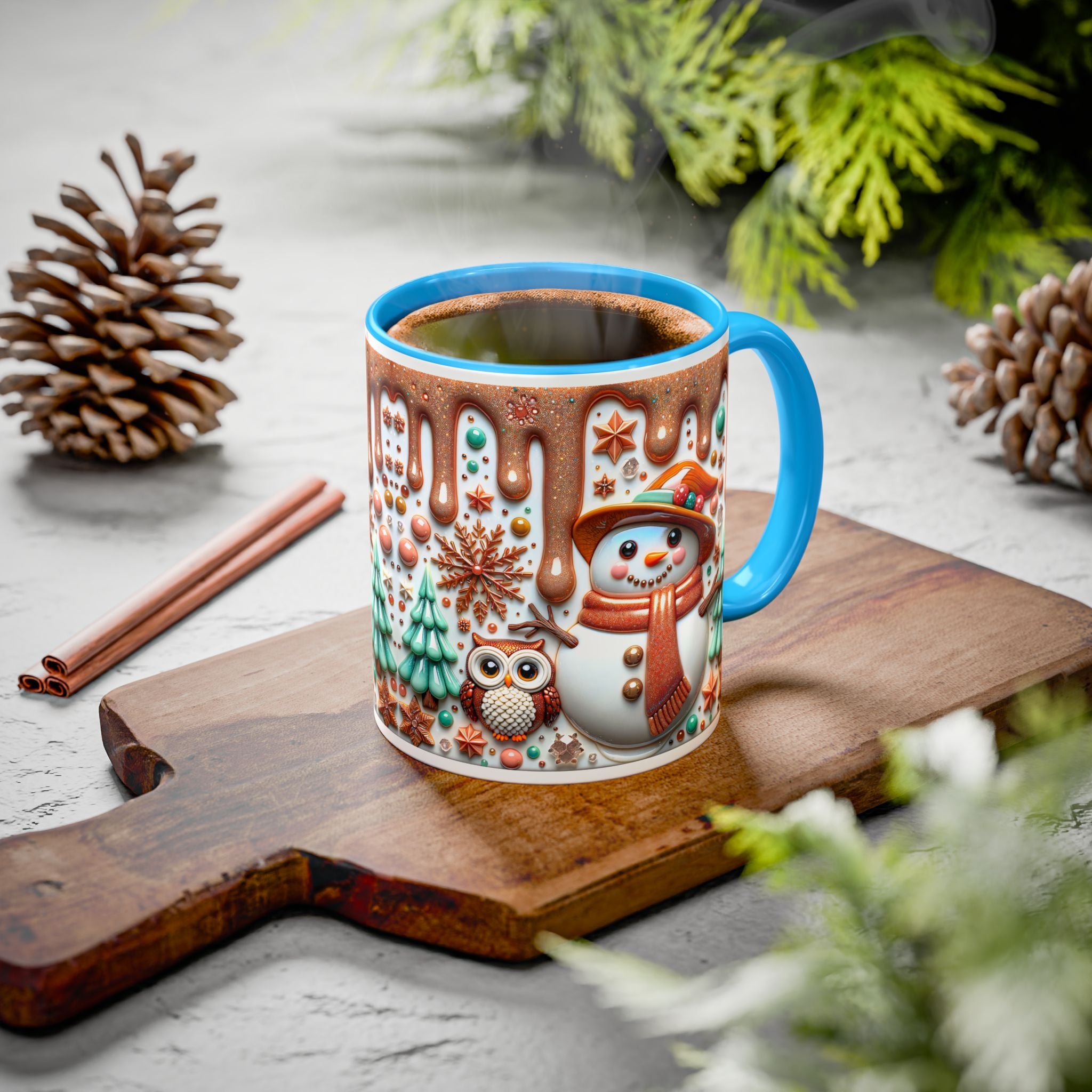 Colorful Holiday Mugs: Festive Owl & Snowman Design, Winter Gift, Christmas Coffee Cup, Cozy Kitchen Decor, Hot Cocoa Mug