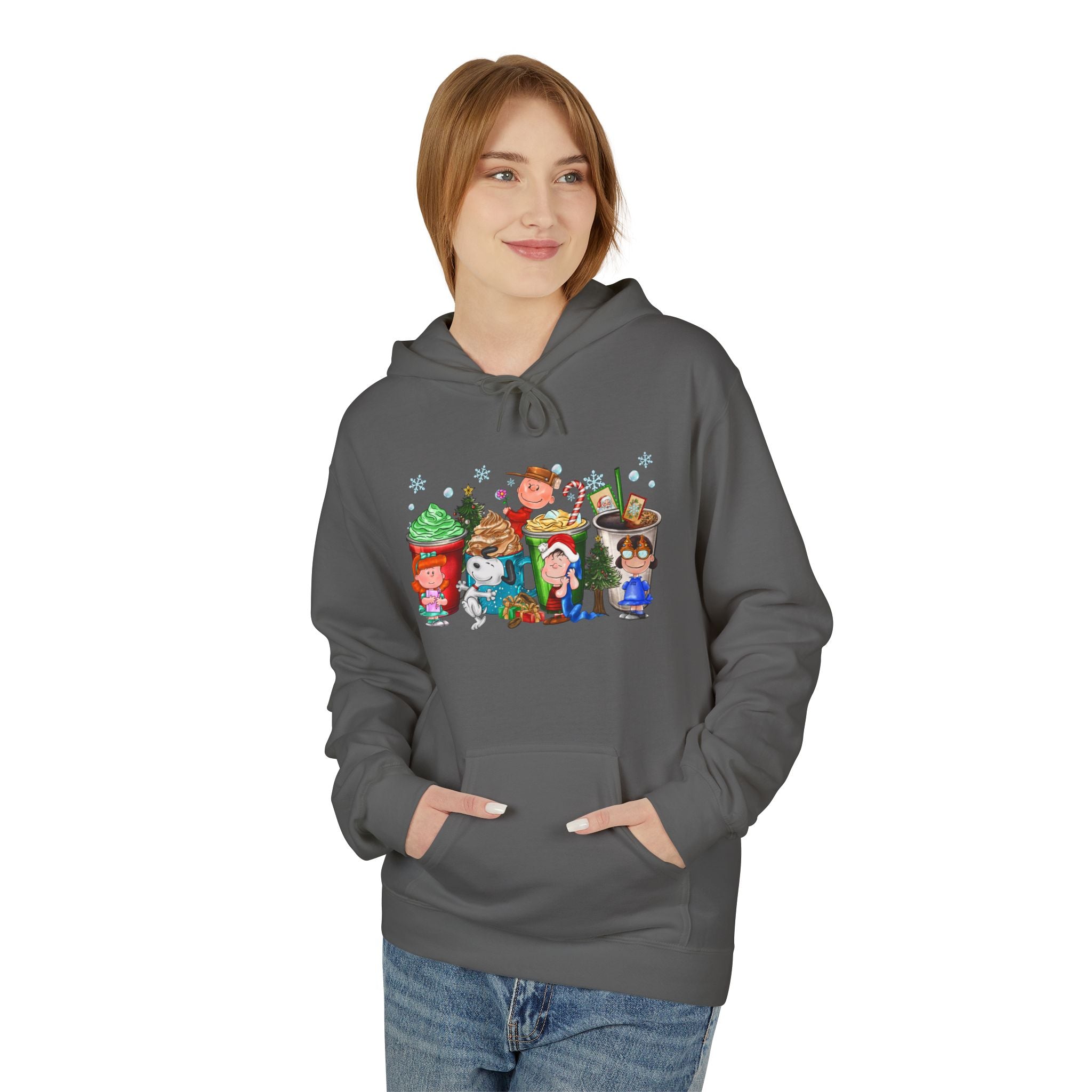 Holiday Hot Cocoa Peanut Characters Hoodie | Winter Drink Cartoon Crew