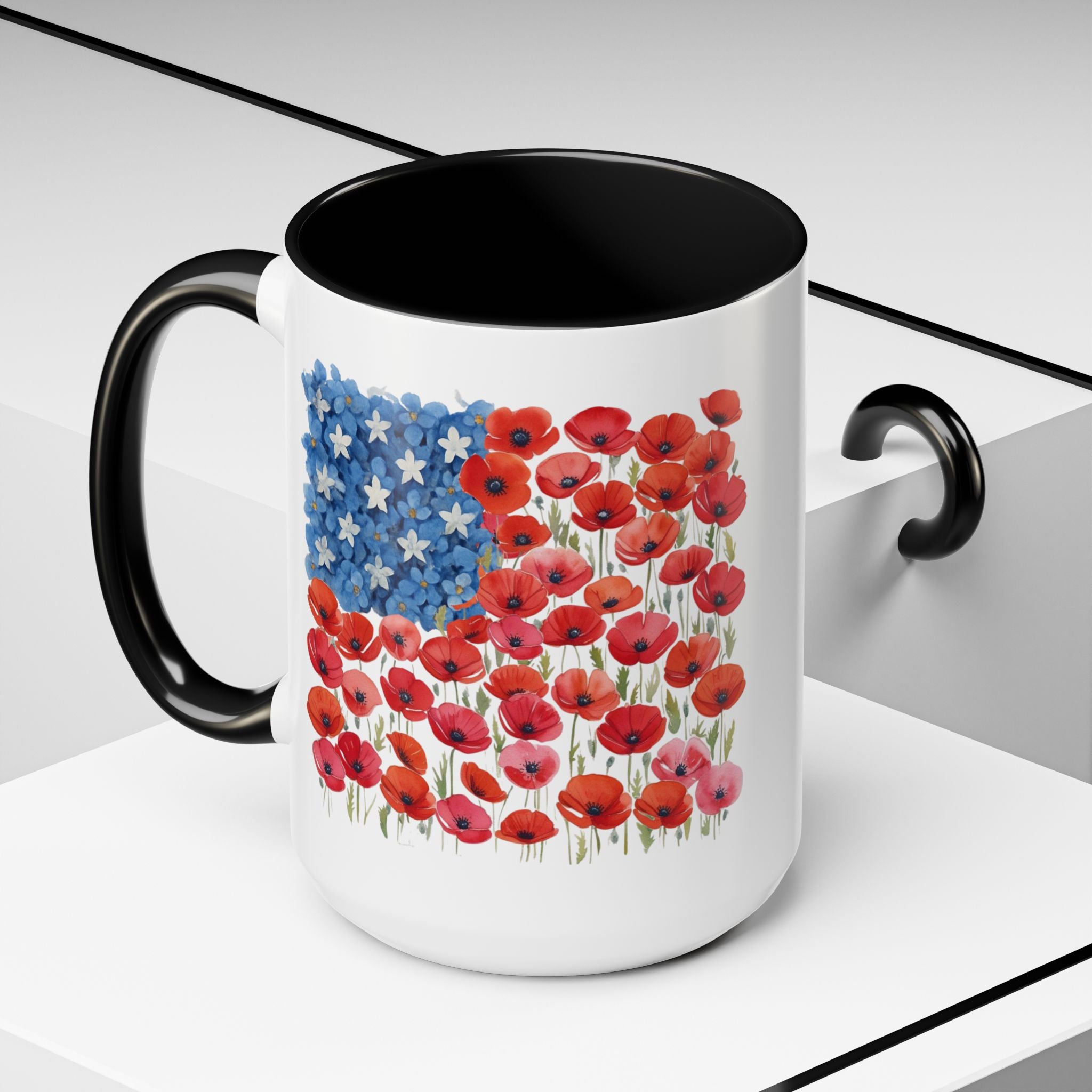 Poppy Flowers  American Flag Mug | Accent Coffee Mug