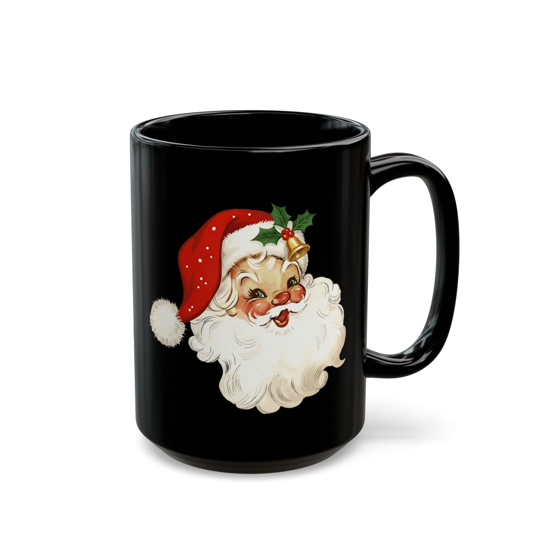 Santa Claus Black Mug - Holiday Coffee Cup, Gift for Christmas, Cute Mug for Winter Celebrations, Festive Drinkware, Santa Face Design
