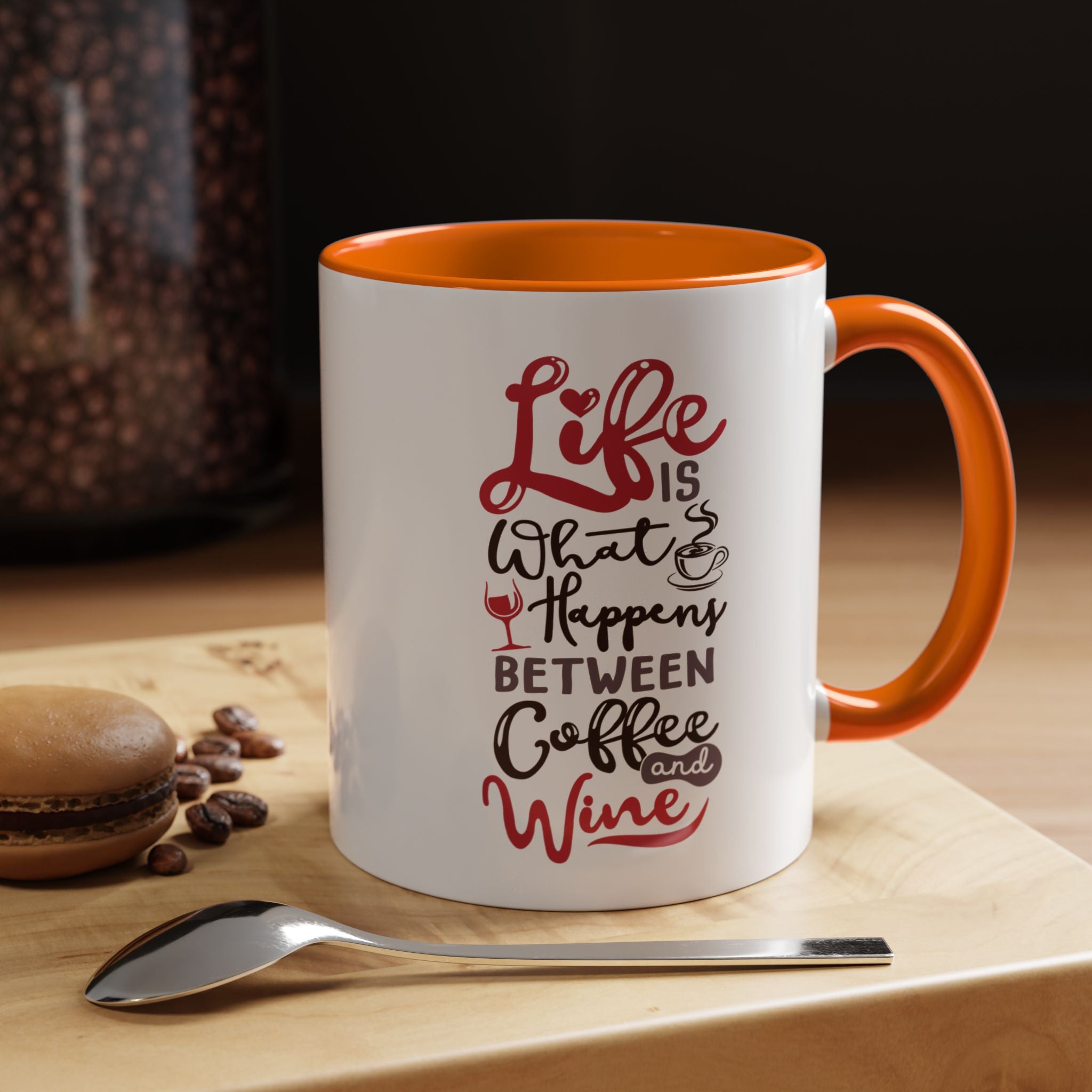 Coffee Mug - "Life Is What Happens Between Coffee and Wine" Accent Ceramic Mug