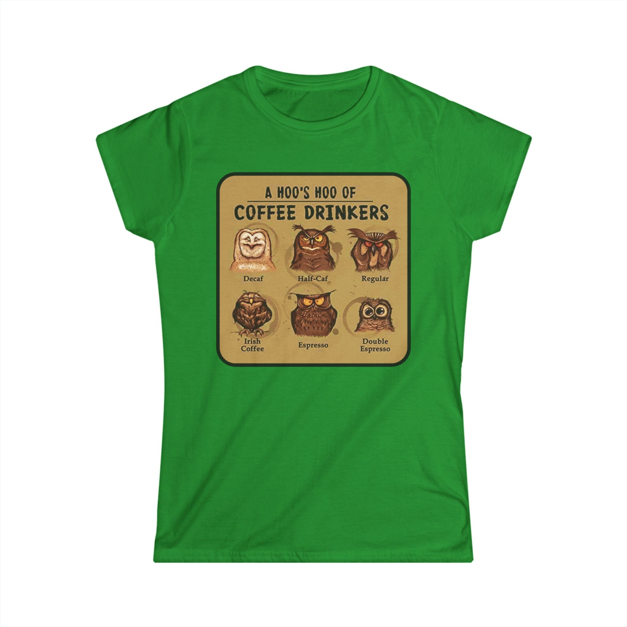 Coffee Drinkers Owl Chart Womans T-Shirt | Cute Coffee Owl Illustration