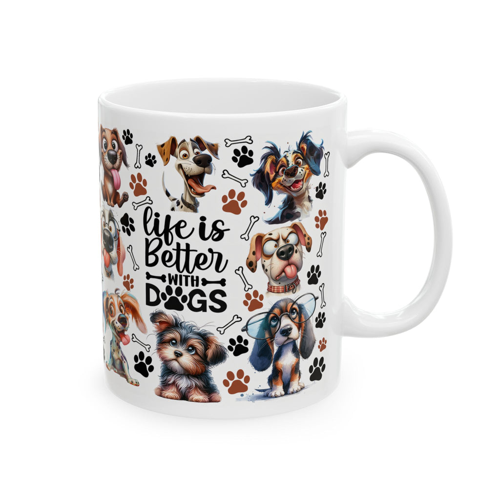Cute Cartoon Puppies Ceramic Mug | Dog Paws Bones Pattern