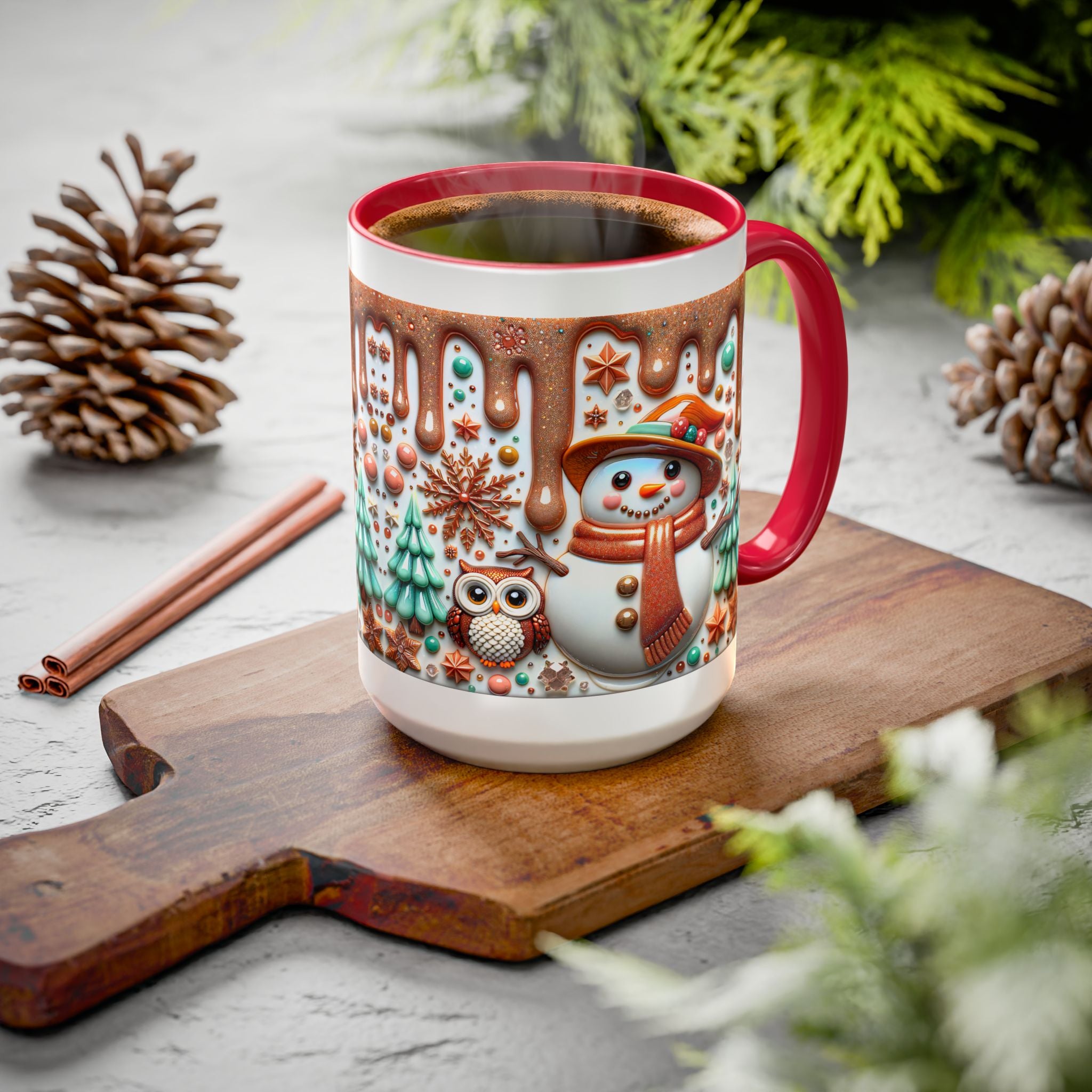 Colorful Holiday Mugs: Festive Owl & Snowman Design, Winter Gift, Christmas Coffee Cup, Cozy Kitchen Decor, Hot Cocoa Mug