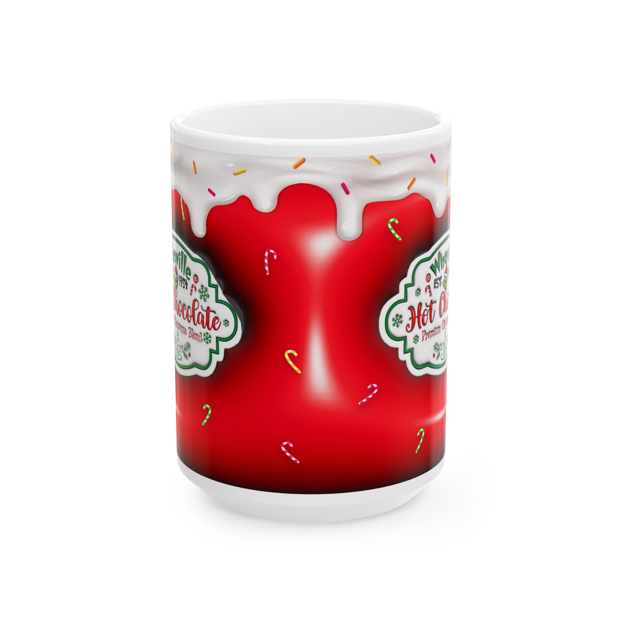 Hot Chocolate Mug Christmas Holiday Red Drip Candy Cane Ceramic Mug