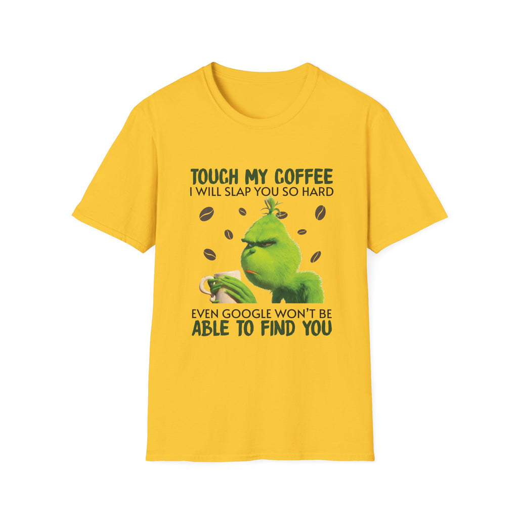 Funny Grinch Coffee T-Shirt, Unisex Tee for Coffee Lovers, Holiday Gift, Quirky Humor Shirt, Perfect for Christmas and Birthdays