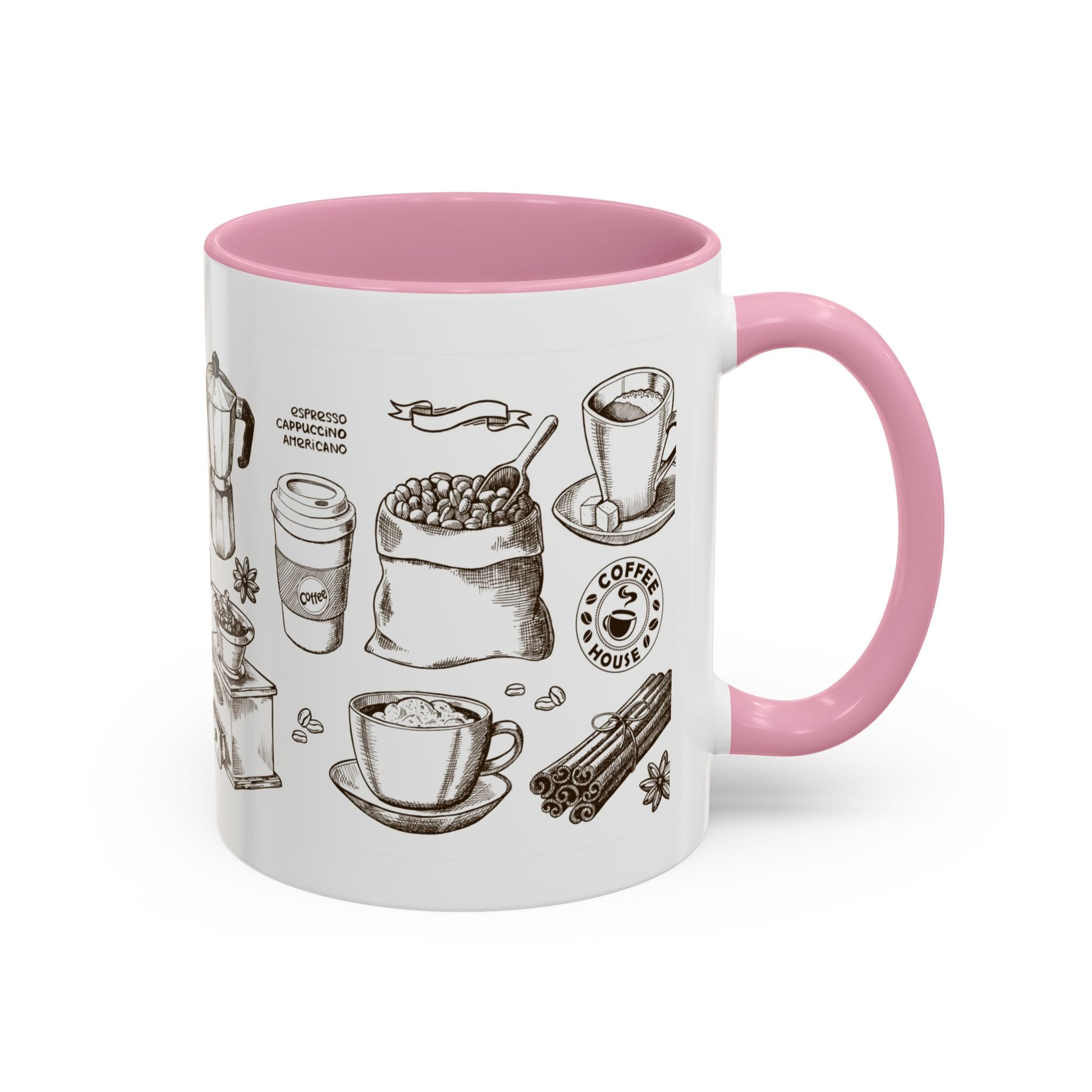 Coffee Pattern Mug — Illustrated Coffee Beans & Brewing Tools (11oz/15oz)