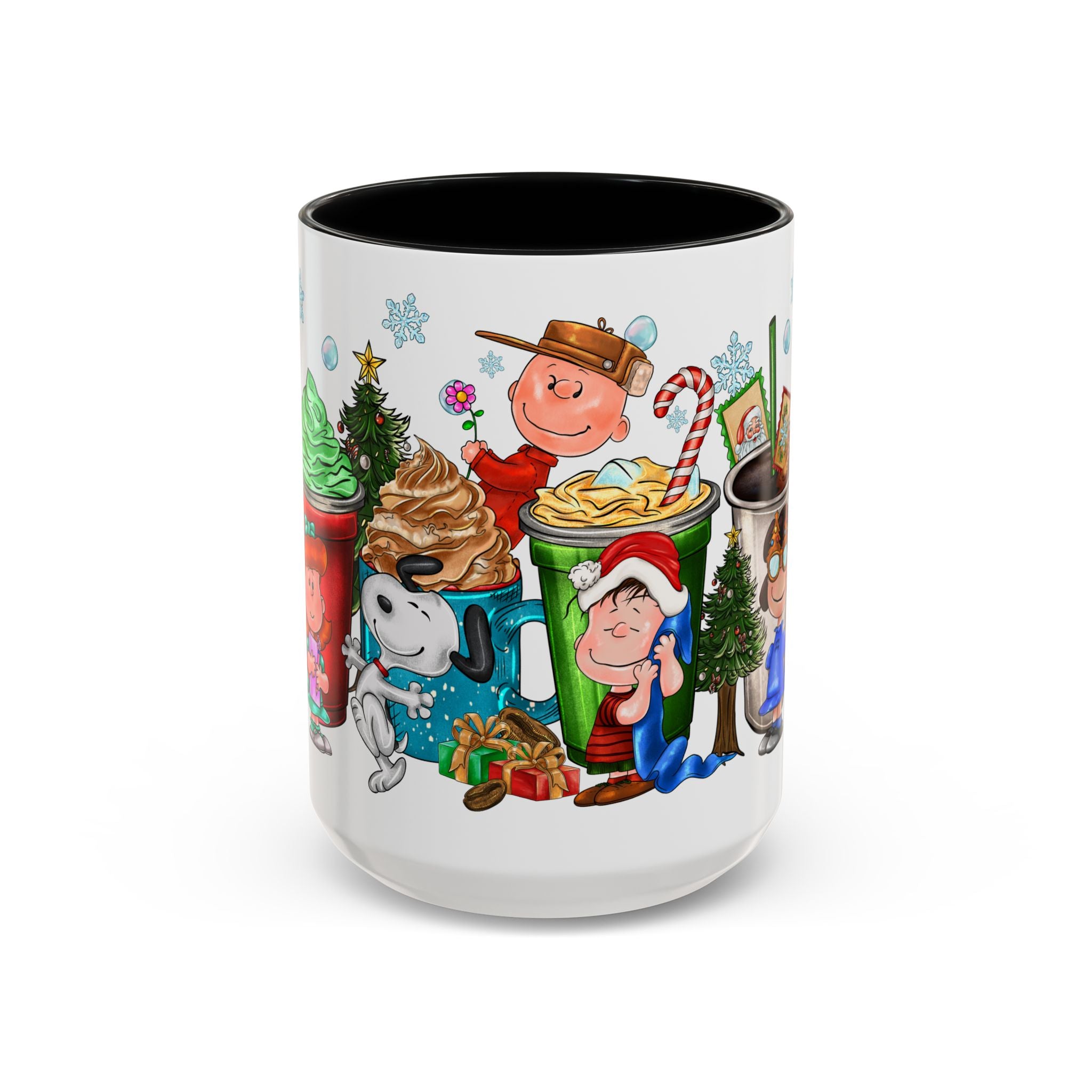 The Peanut Gang Christmas Characters Accent Coffee Mug | Holiday Cocoa Cartoon Mug