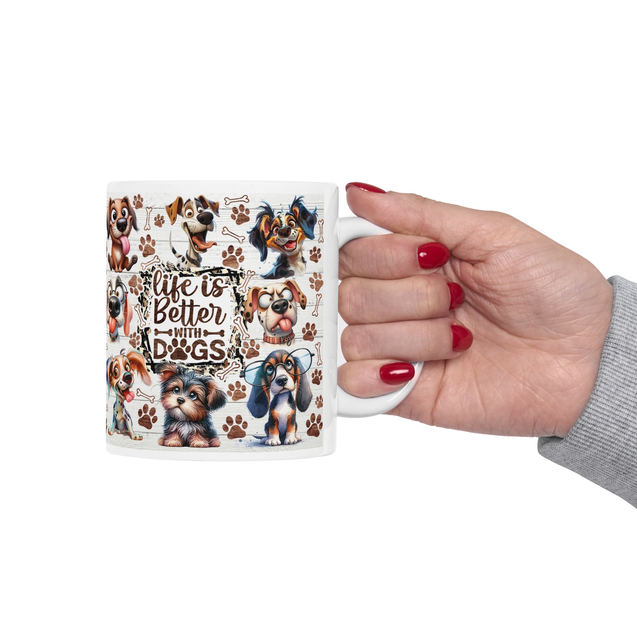 Cute Cartoon Puppy Pattern Mug | Dog Paw Bone Coffee Mug