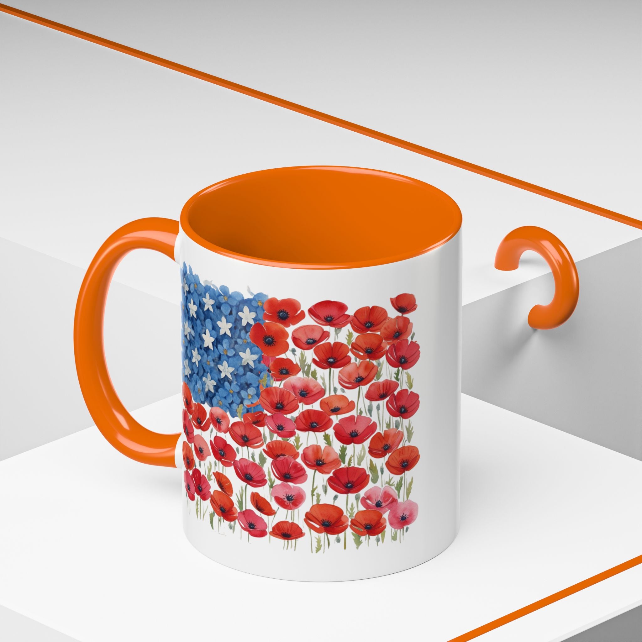 Poppy Flowers  American Flag Mug | Accent Coffee Mug
