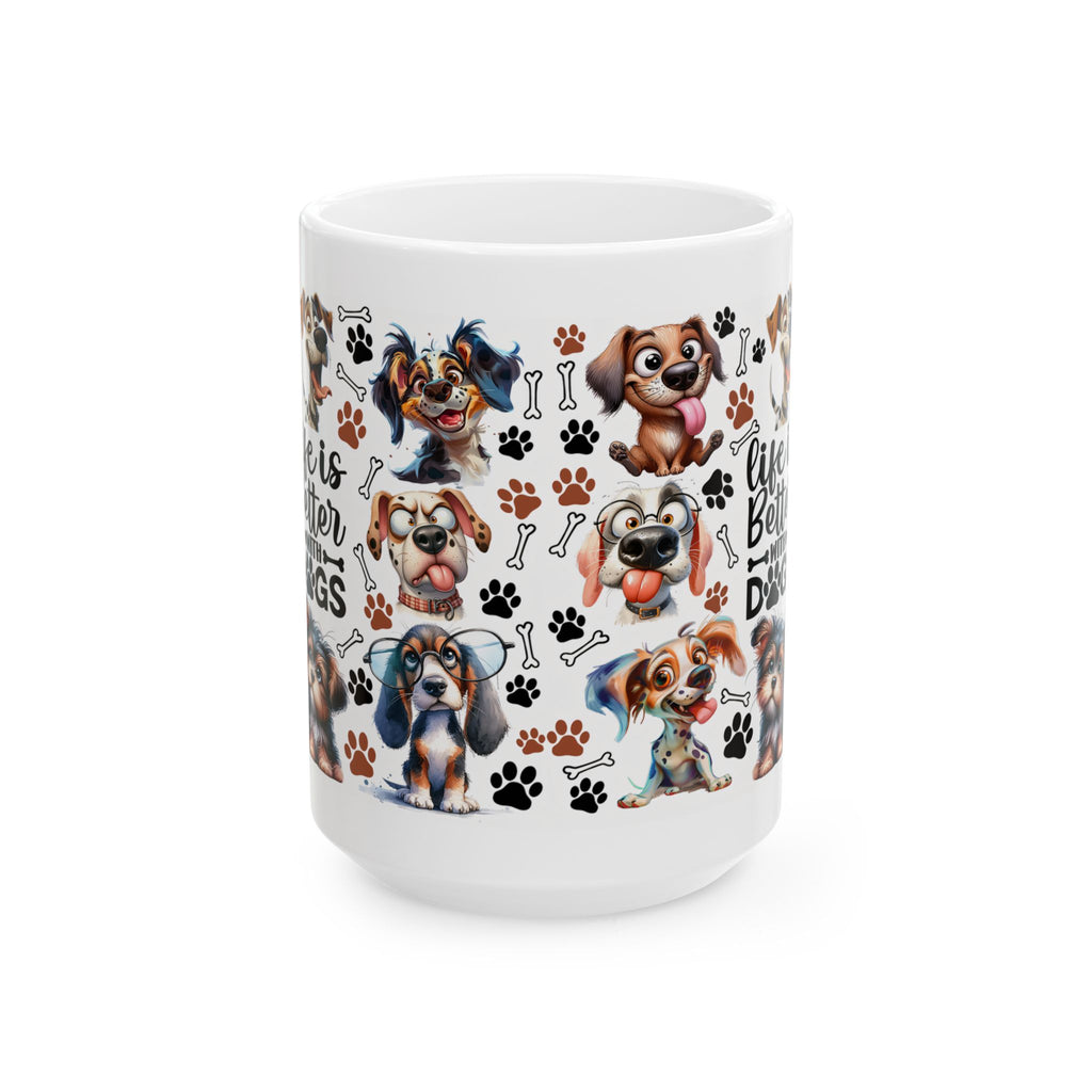 Cute Cartoon Puppies Ceramic Mug | Dog Paws Bones Pattern