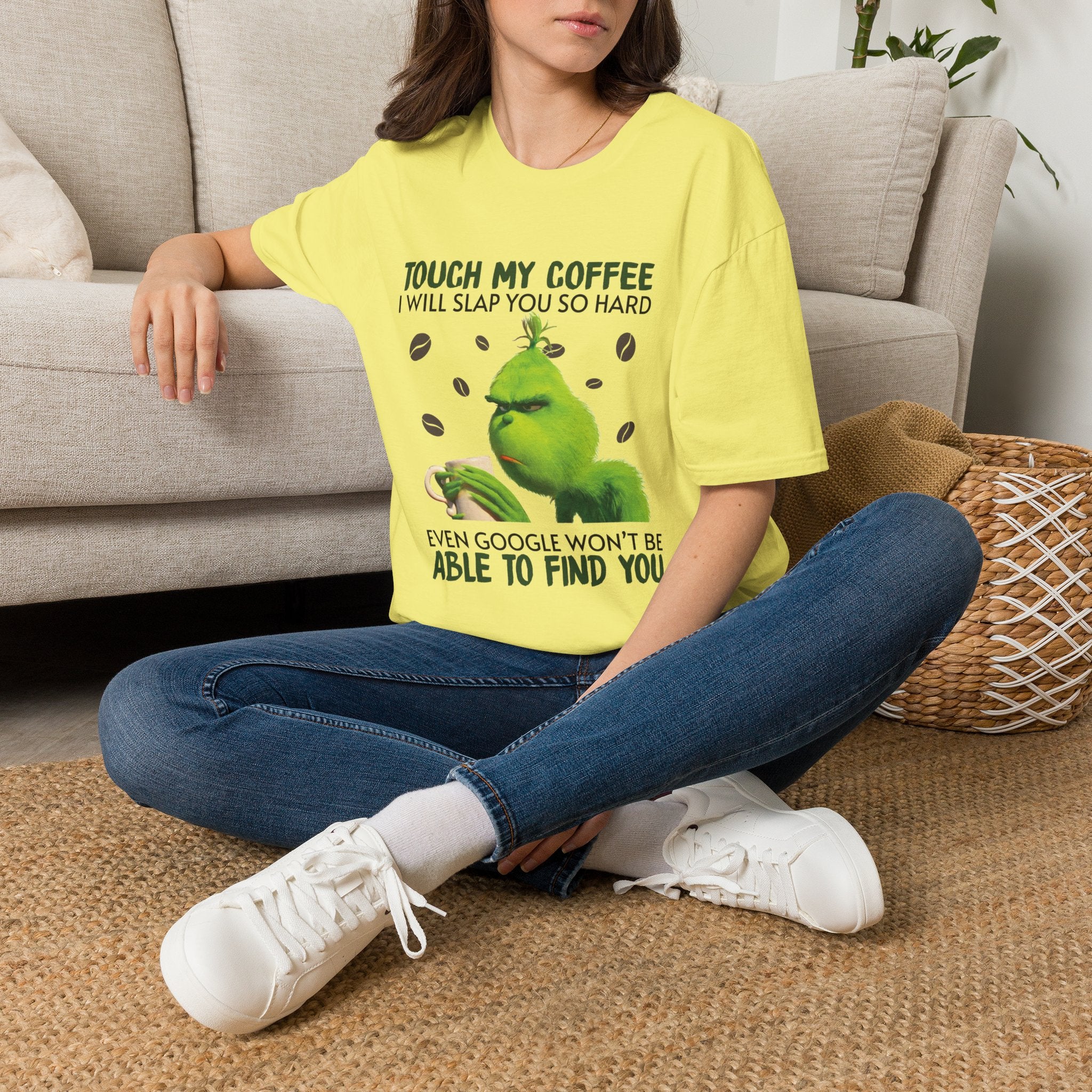 Funny Grinch Coffee T-Shirt, Unisex Tee for Coffee Lovers, Holiday Gift, Quirky Humor Shirt, Perfect for Christmas and Birthdays