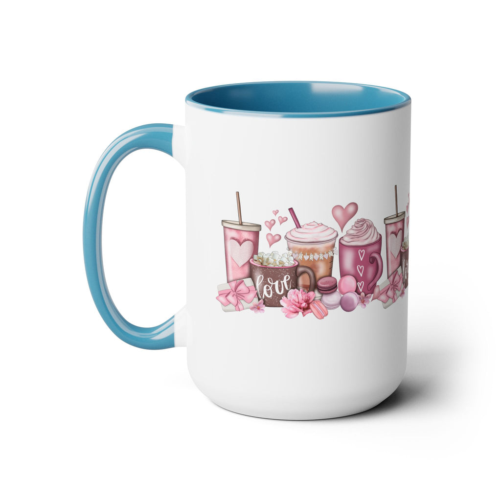 Love Coffee Two-Tone Coffee Mugs, 15oz #Coffee #HotCoffee HotCoffeeClothing.com #ValentinesDay