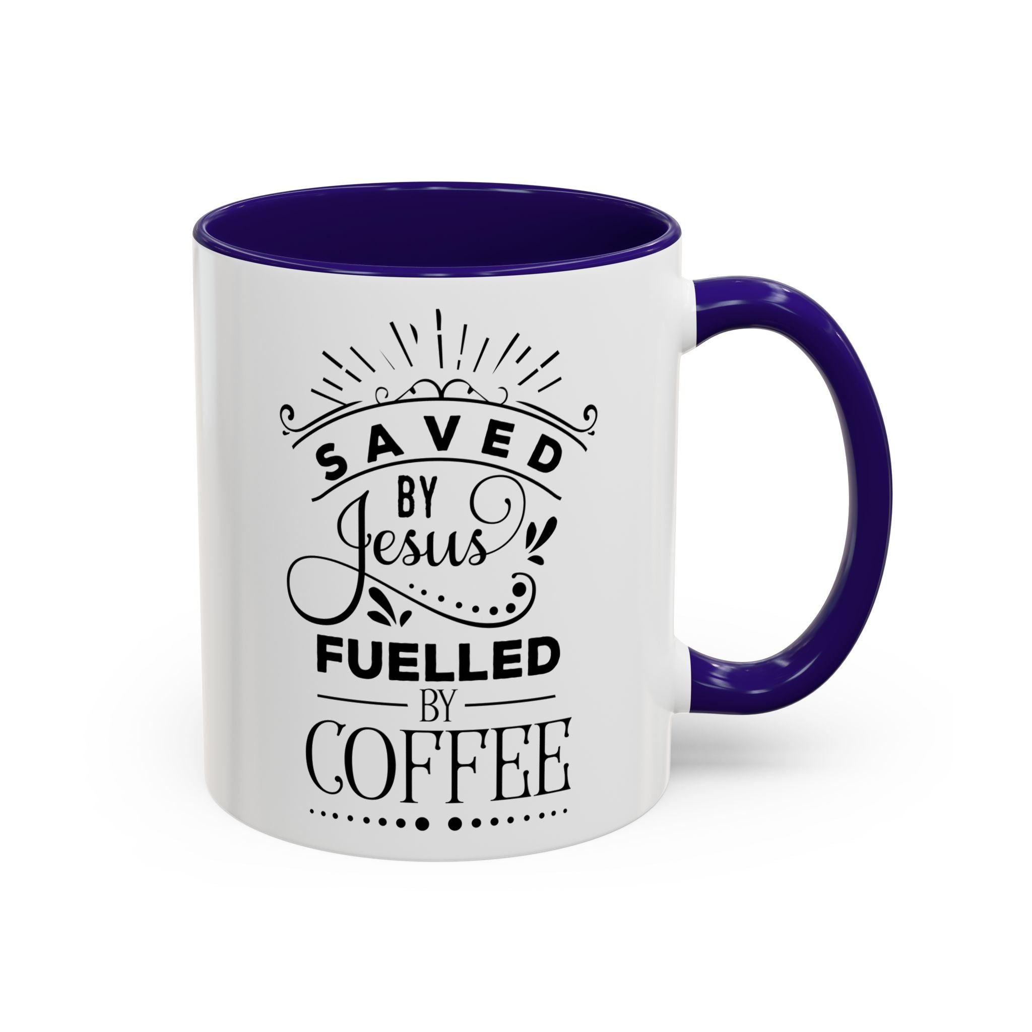 Jesus and Coffee Mug, Inspirational Christian Gift, Colorful Ceramic Cup, Saved By Jesus Fueled By Coffee, Many Colors, Kitchen Decor, Tea