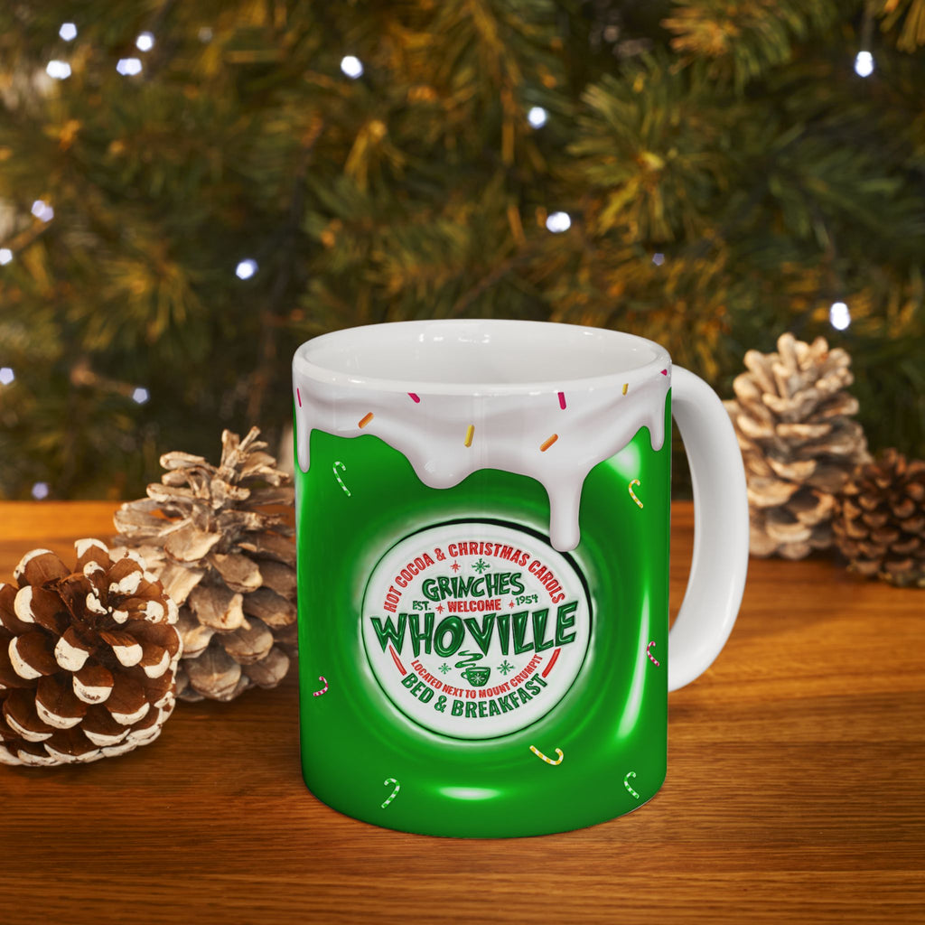 Whoville Christmas Dripping Frosting Mug | Holiday Green Candy Cane Ceramic Mug