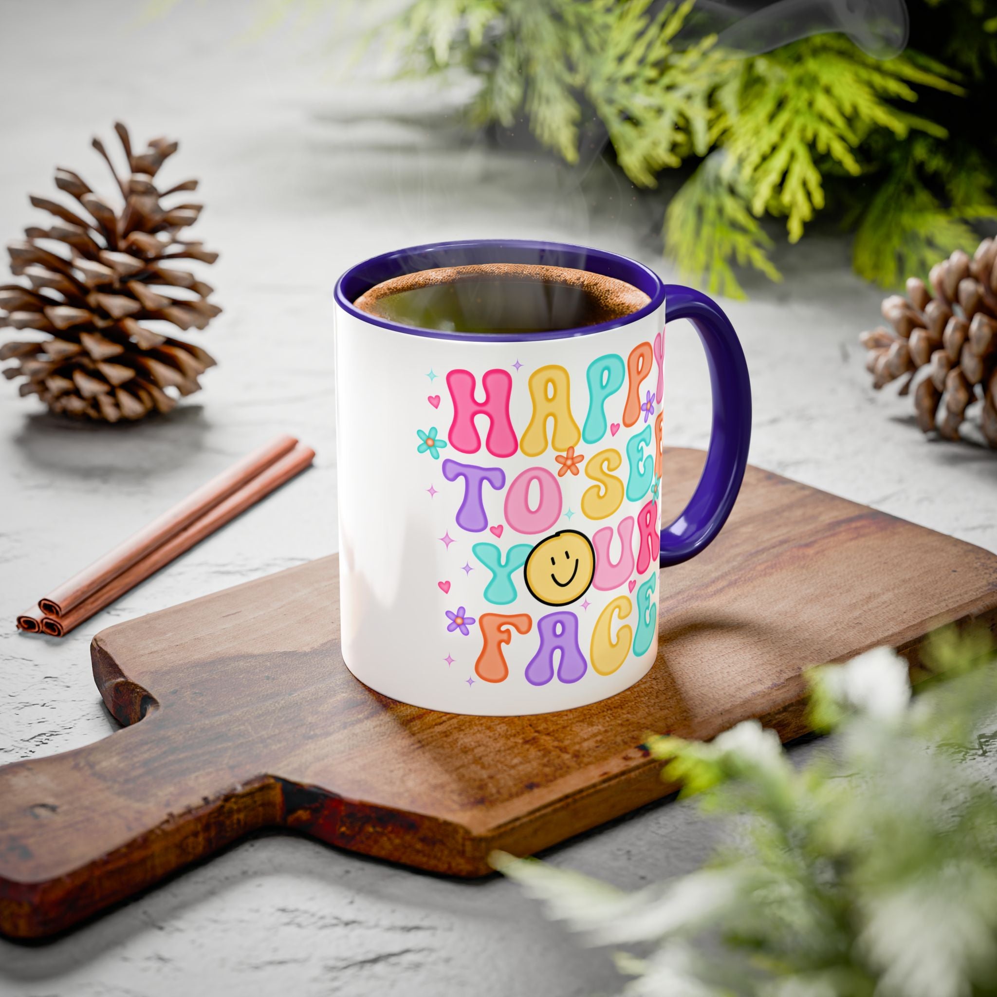 Happy To See Your Face Colorful Coffee Mug — Retro Smiley 11oz/15oz