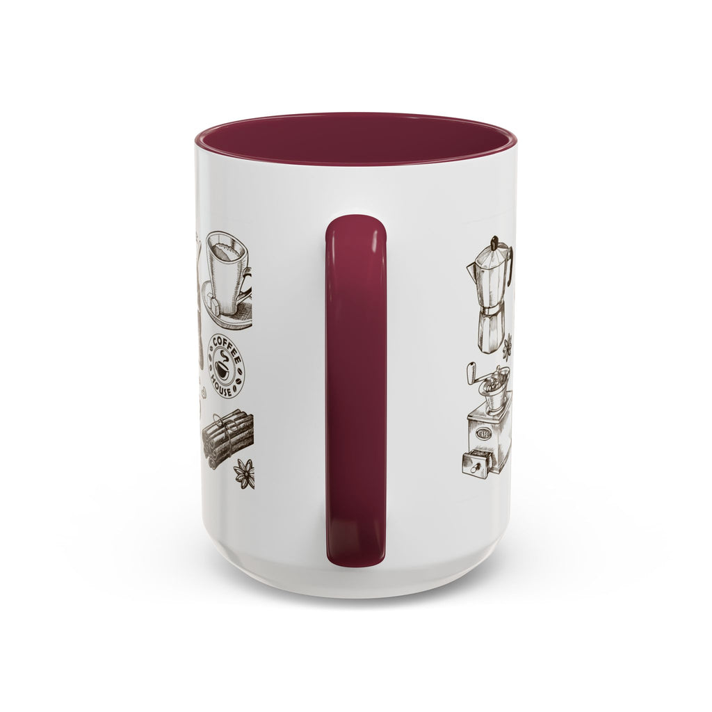 Coffee Pattern Mug — Illustrated Coffee Beans & Brewing Tools (11oz/15oz)