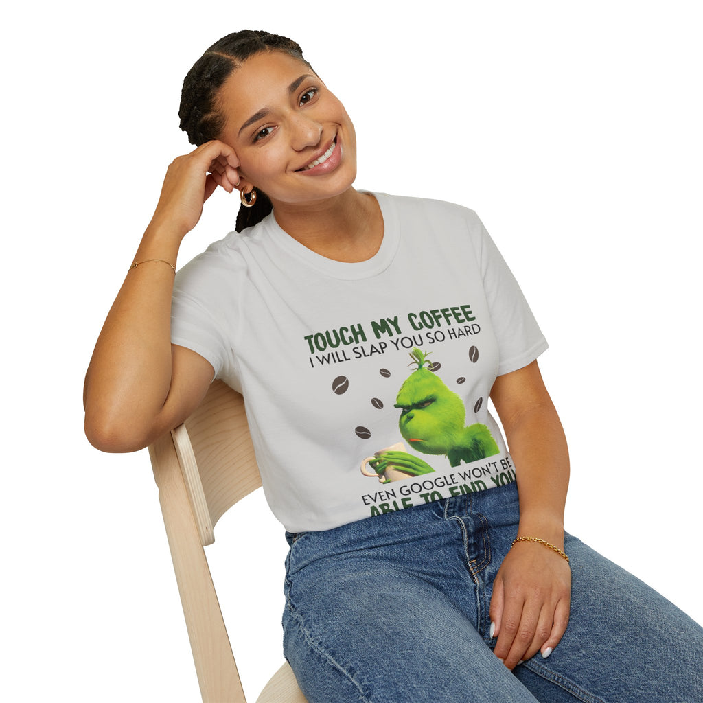 Funny Grinch Coffee T-Shirt, Unisex Tee for Coffee Lovers, Holiday Gift, Quirky Humor Shirt, Perfect for Christmas and Birthdays