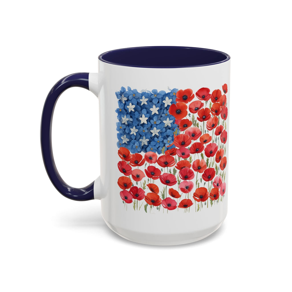 Poppy Flowers  American Flag Mug | Accent Coffee Mug