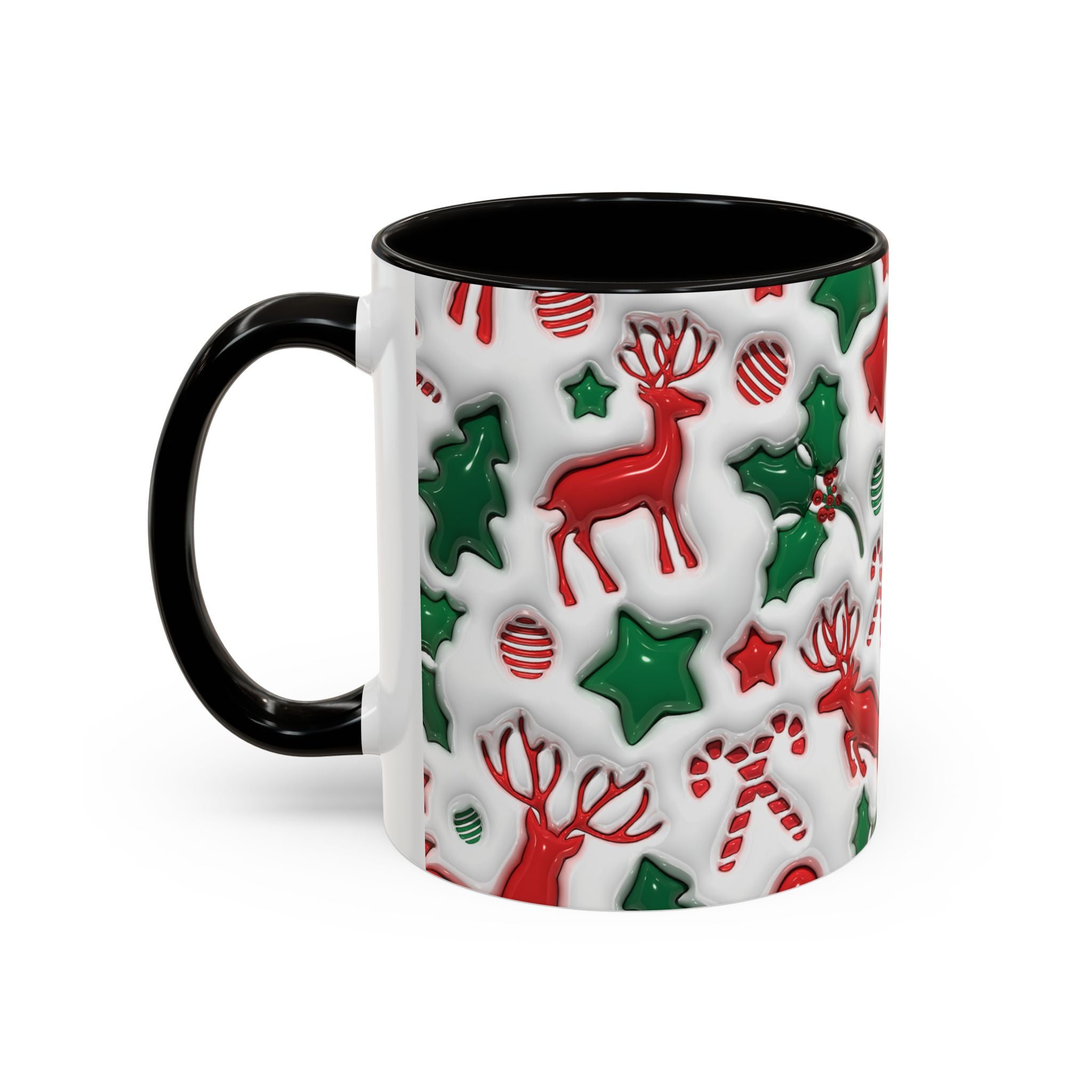 Festive Holiday Mugs, Christmas Coffee Cups, Colorful Reindeer and Candy Cane Design, Cozy Winter Drinkware, Perfect Gift for Holidays