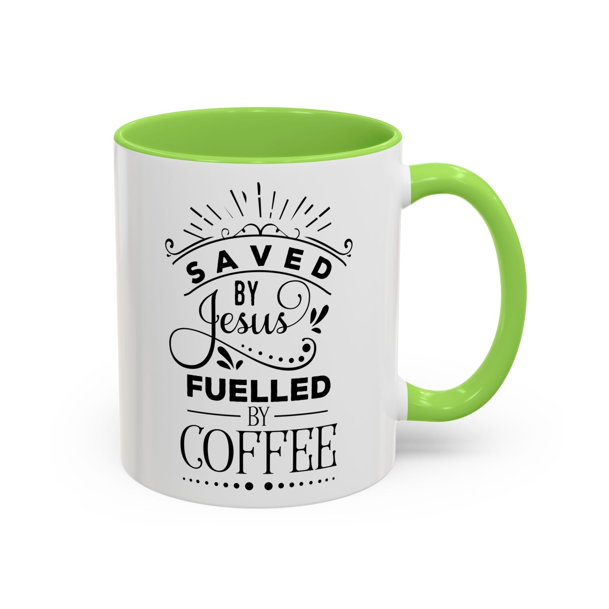 Jesus and Coffee Mug, Inspirational Christian Gift, Colorful Ceramic Cup, Saved By Jesus Fueled By Coffee, Many Colors, Kitchen Decor, Tea