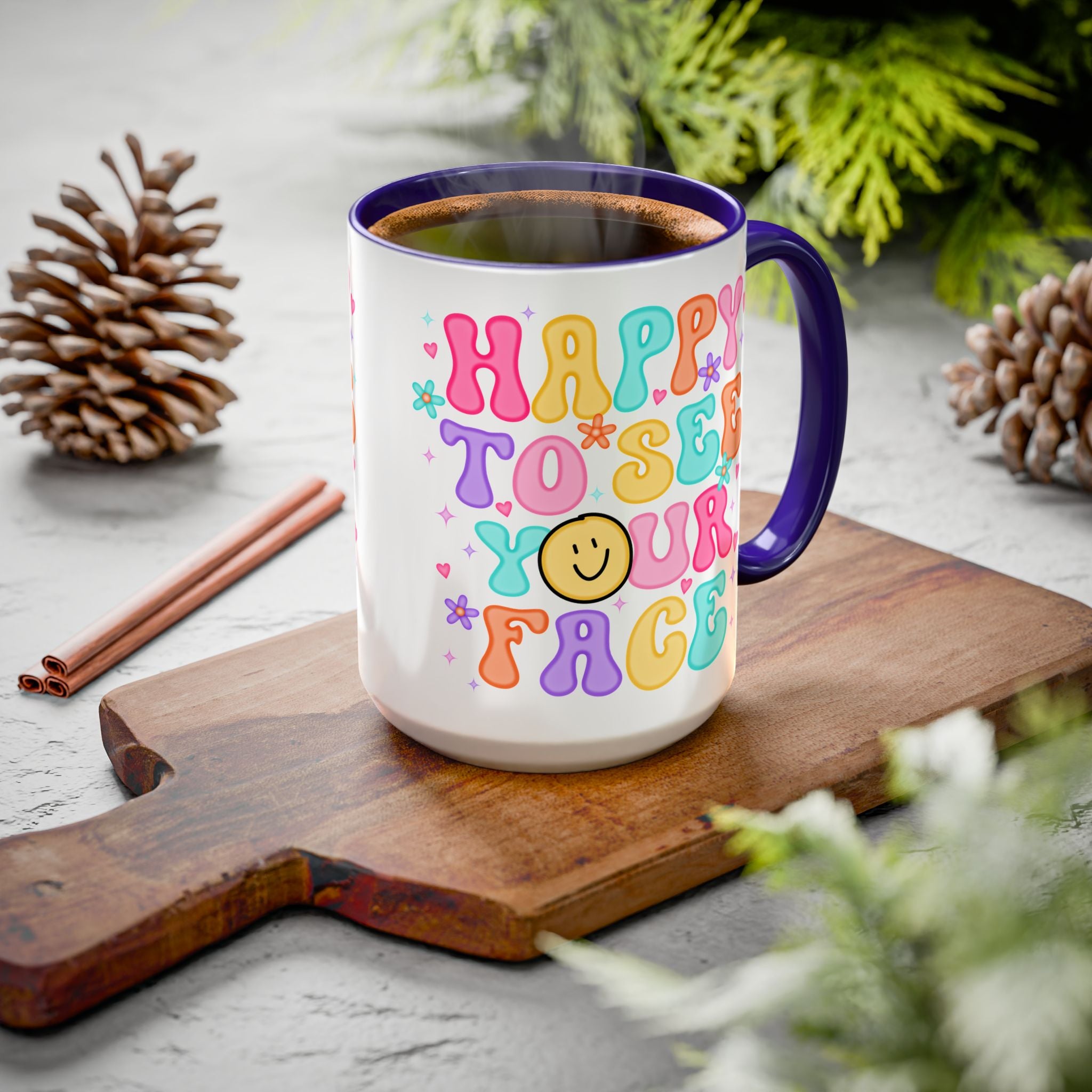 Happy To See Your Face Colorful Coffee Mug — Retro Smiley 11oz/15oz