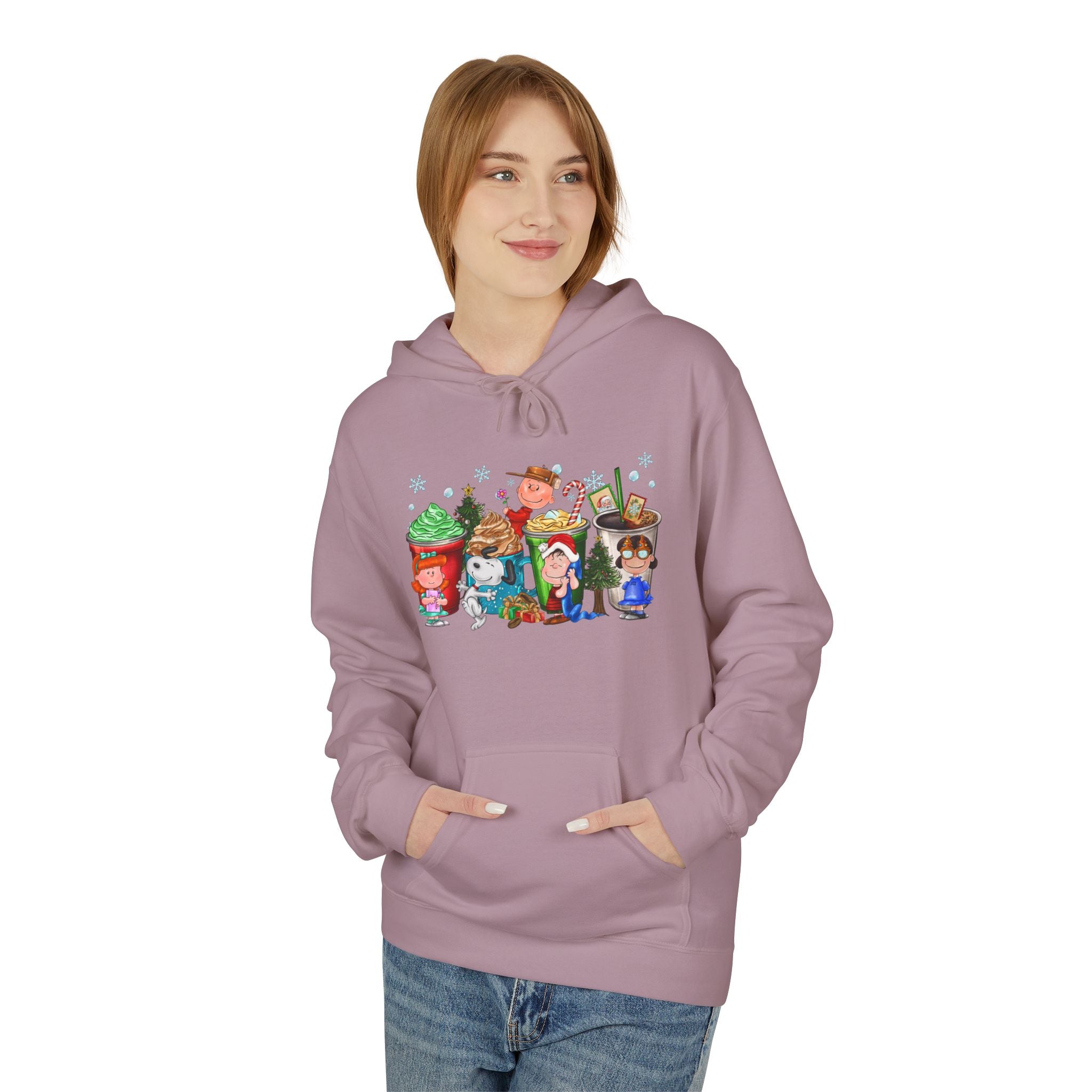 Holiday Hot Cocoa Peanut Characters Hoodie | Winter Drink Cartoon Crew