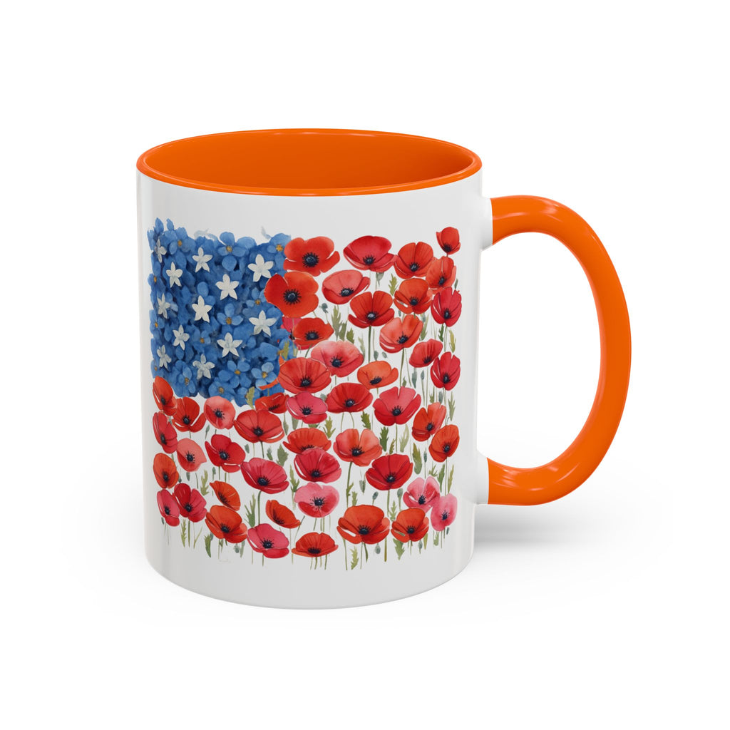 Poppy Flowers  American Flag Mug | Accent Coffee Mug