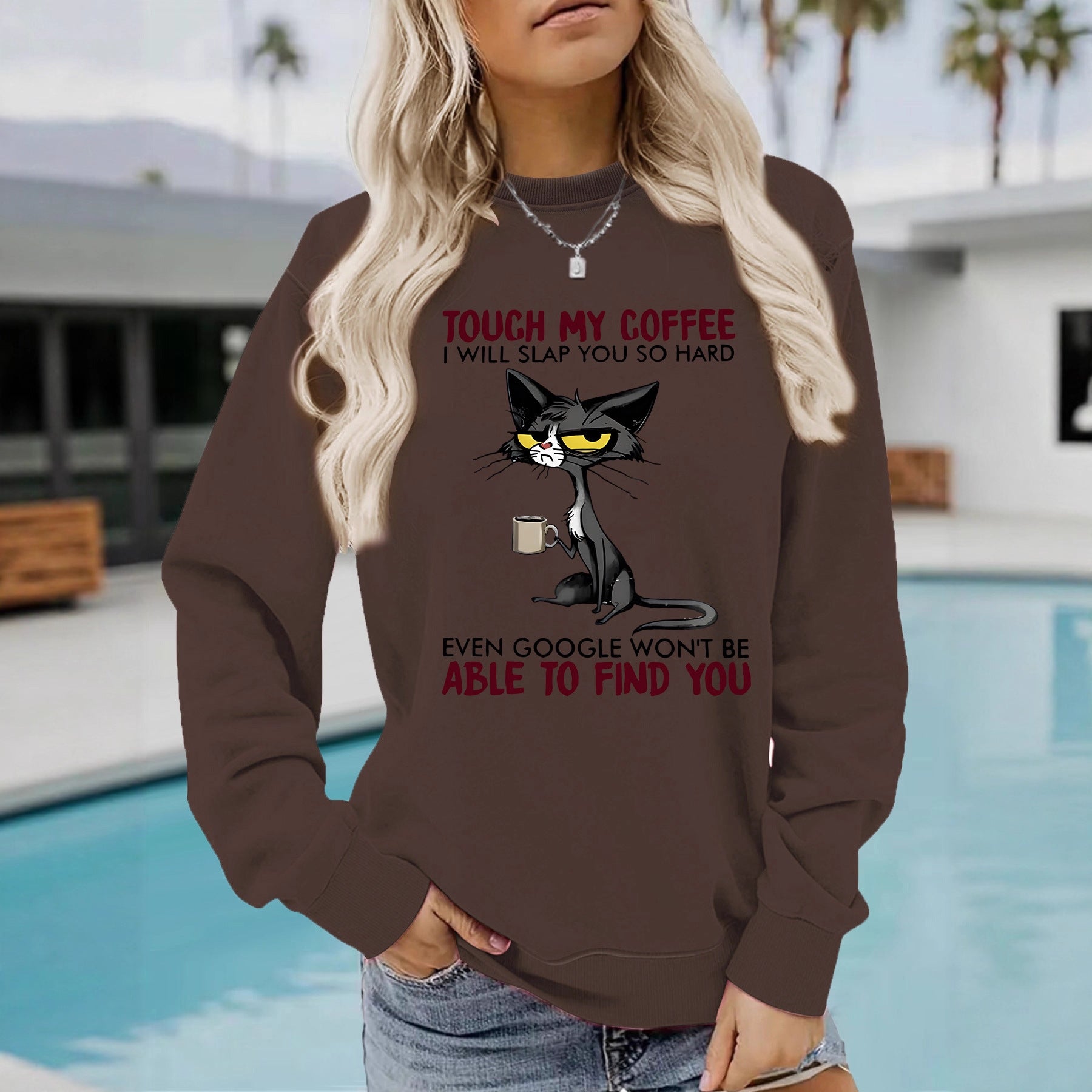 Coffee Cat Pattern Printed Hoodie