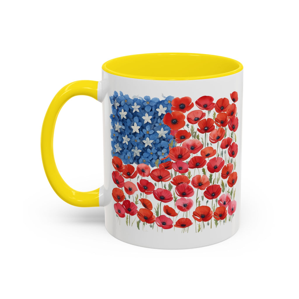 Poppy Flowers  American Flag Mug | Accent Coffee Mug