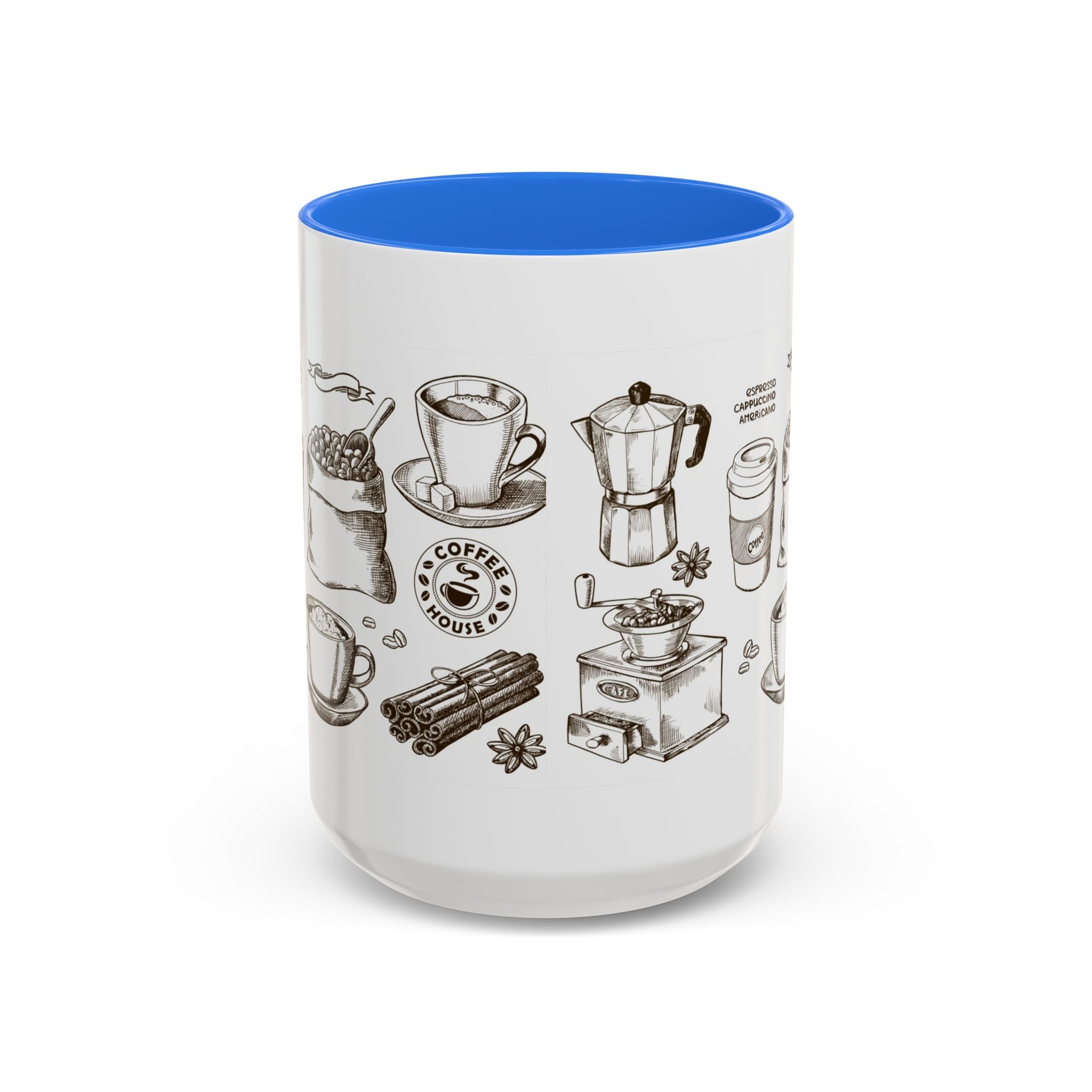 Coffee Pattern Mug — Illustrated Coffee Beans & Brewing Tools (11oz/15oz)